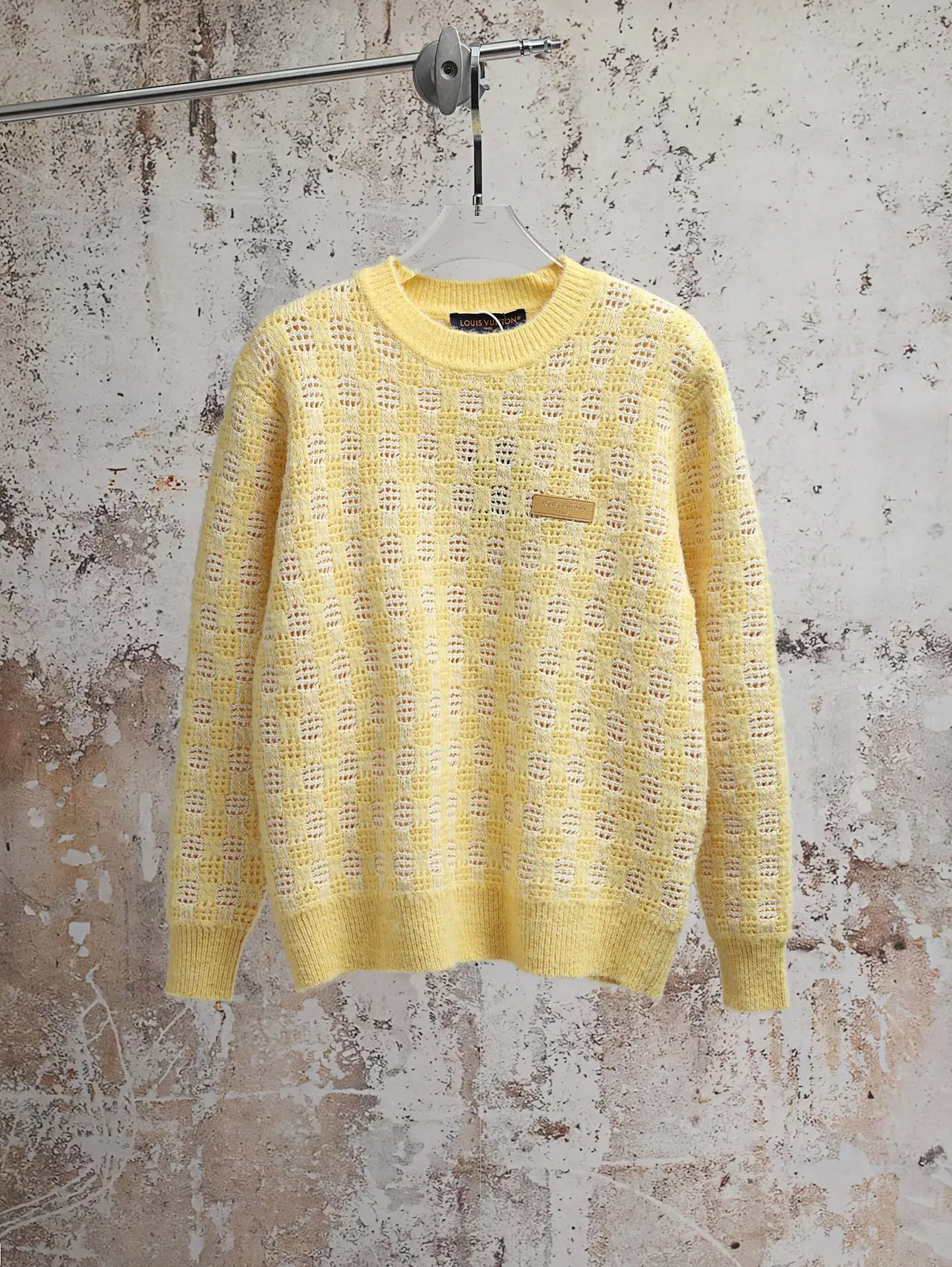 Checkered Open-Knit Cotton and Wool Sweater D29520583