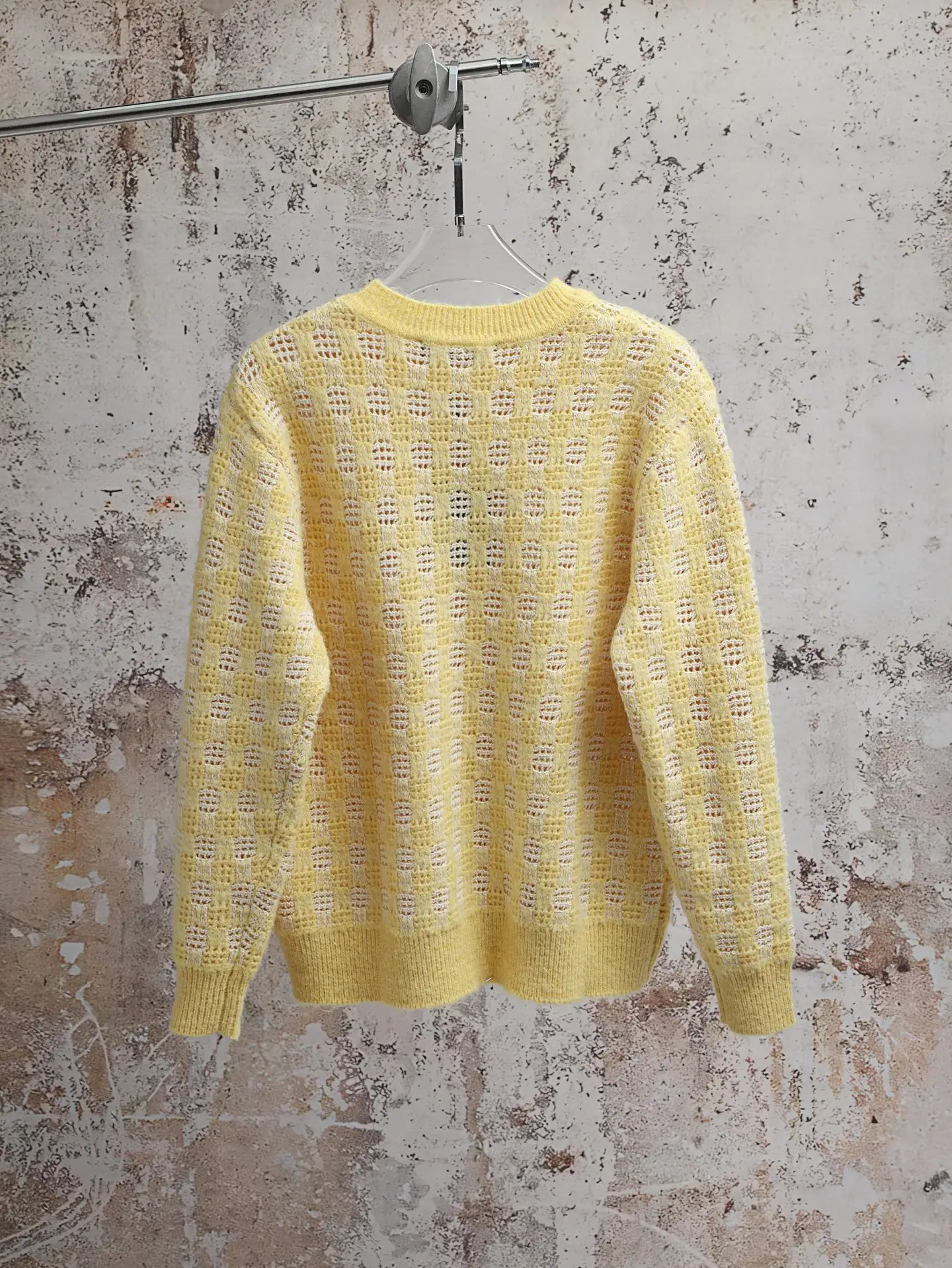 Checkered Open-Knit Cotton and Wool Sweater D29520583 — view 2