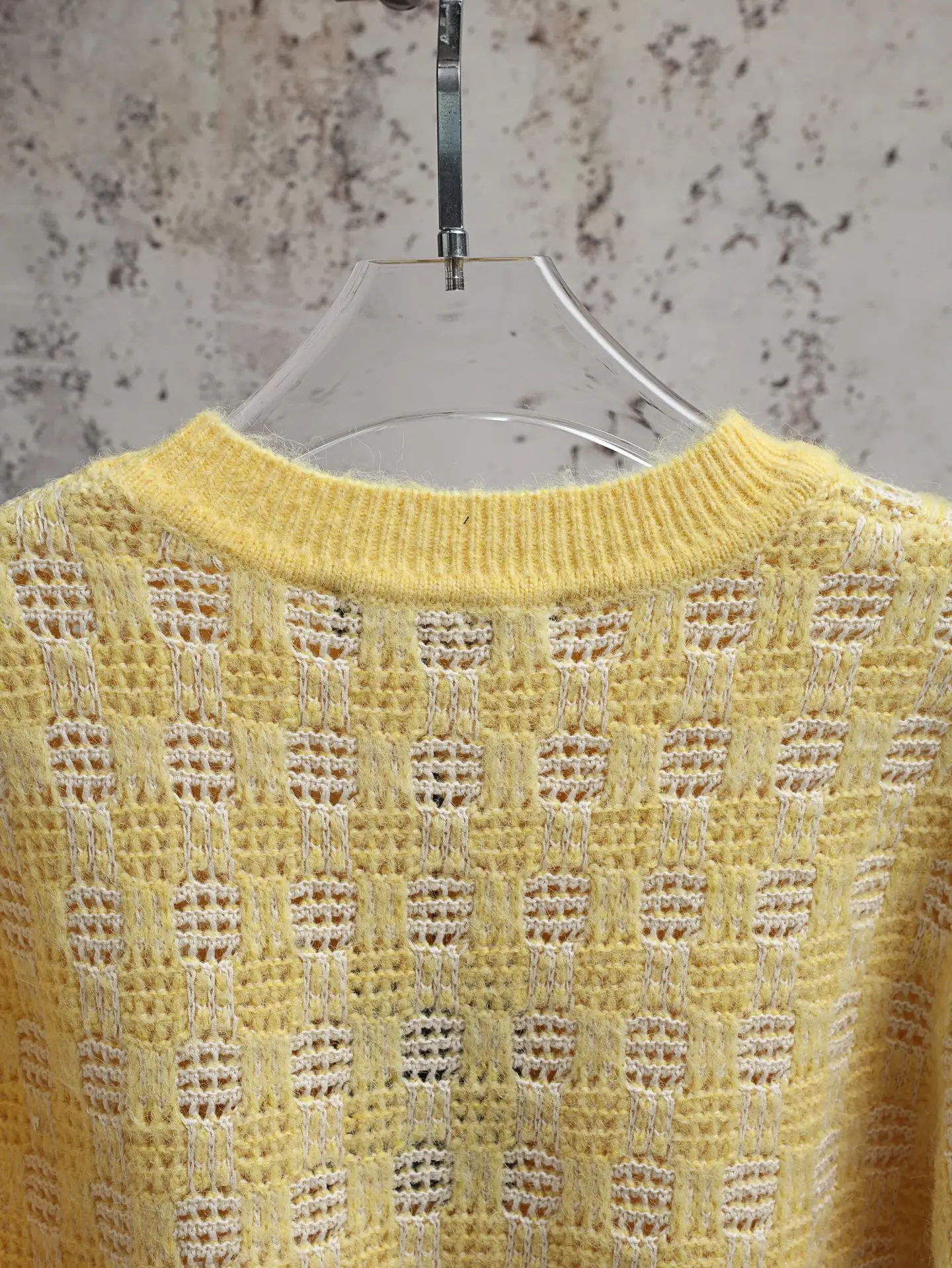 Checkered Open-Knit Cotton and Wool Sweater D29520583 — view 7