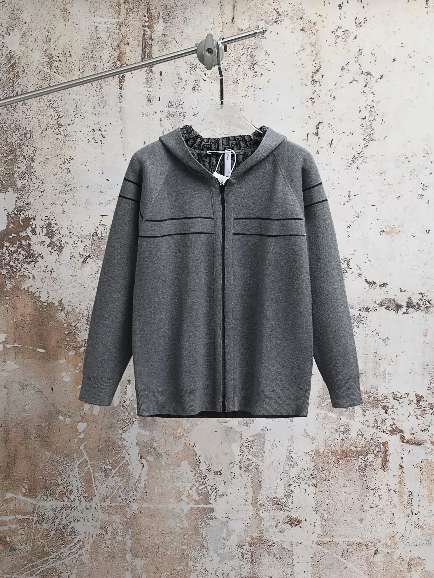 Oblique Reversible Cashmere-Blend Hooded Cardigan D32020610