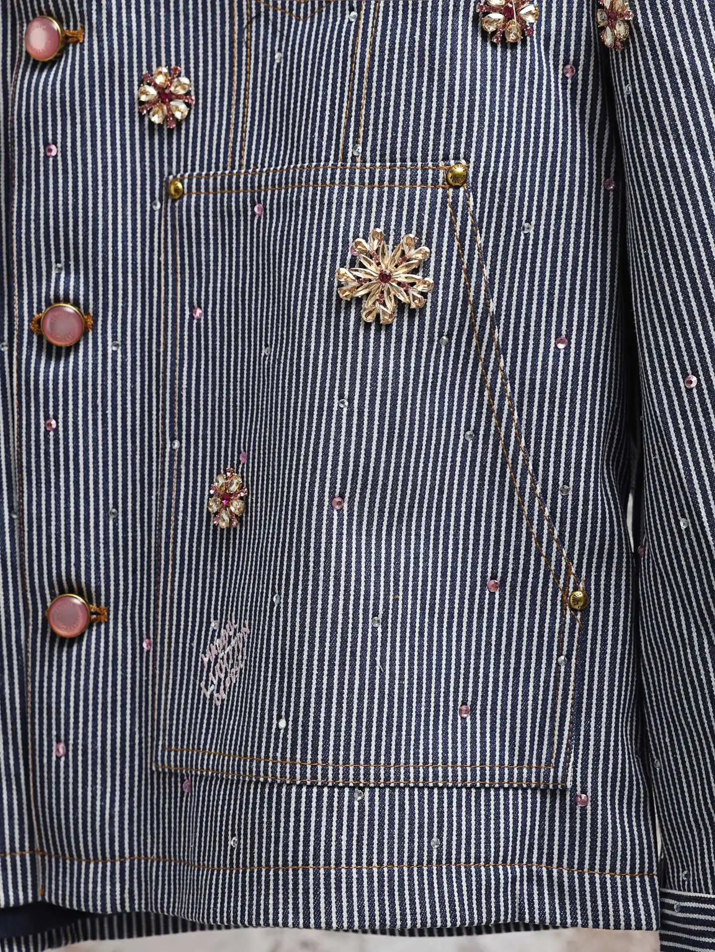LV x Nigo Embroidered Striped Denim Workwear Jacket D33020607 — view 10