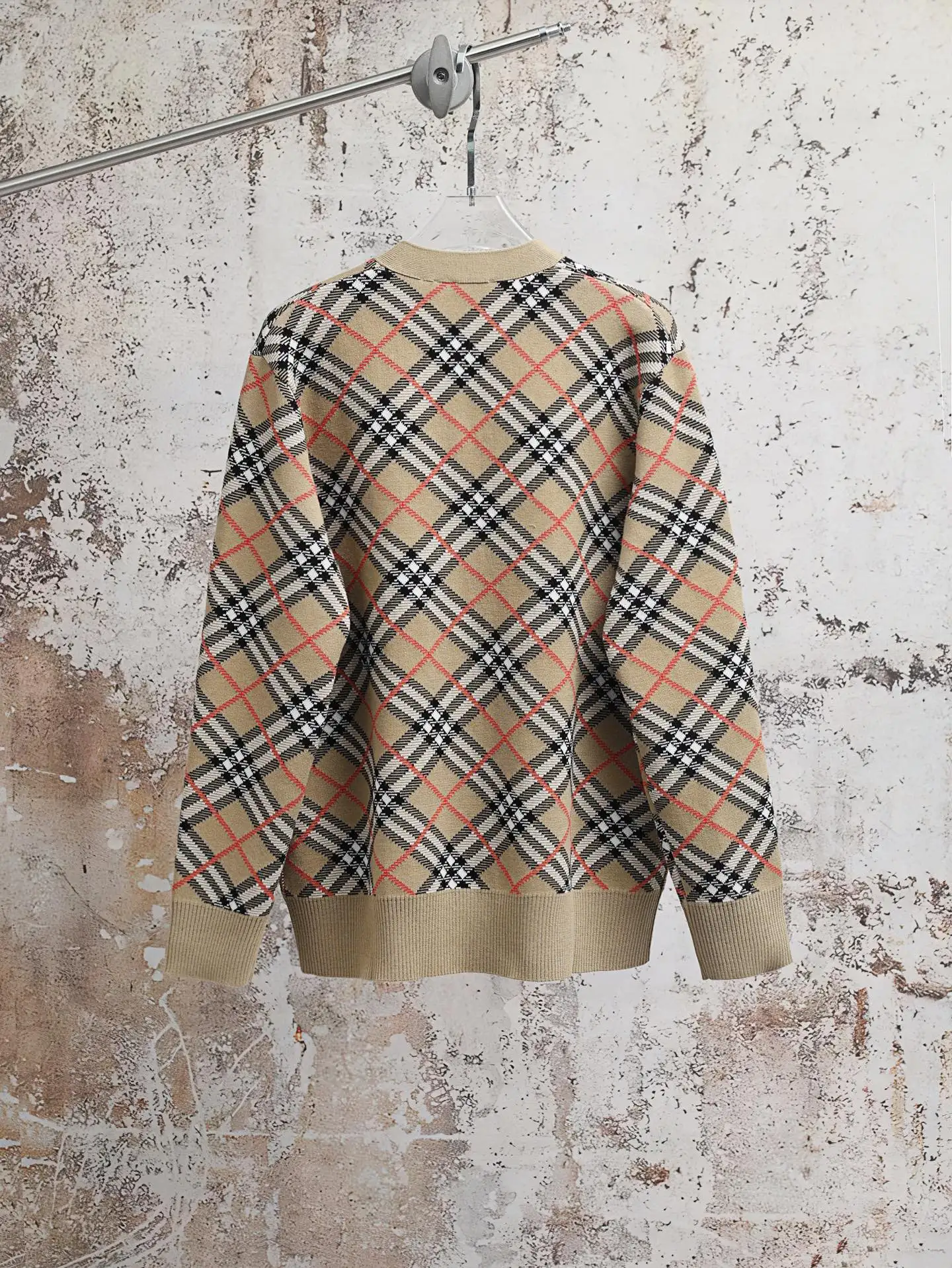 Check Cotton and Wool-Blend Cardigan D34020613 — view 2