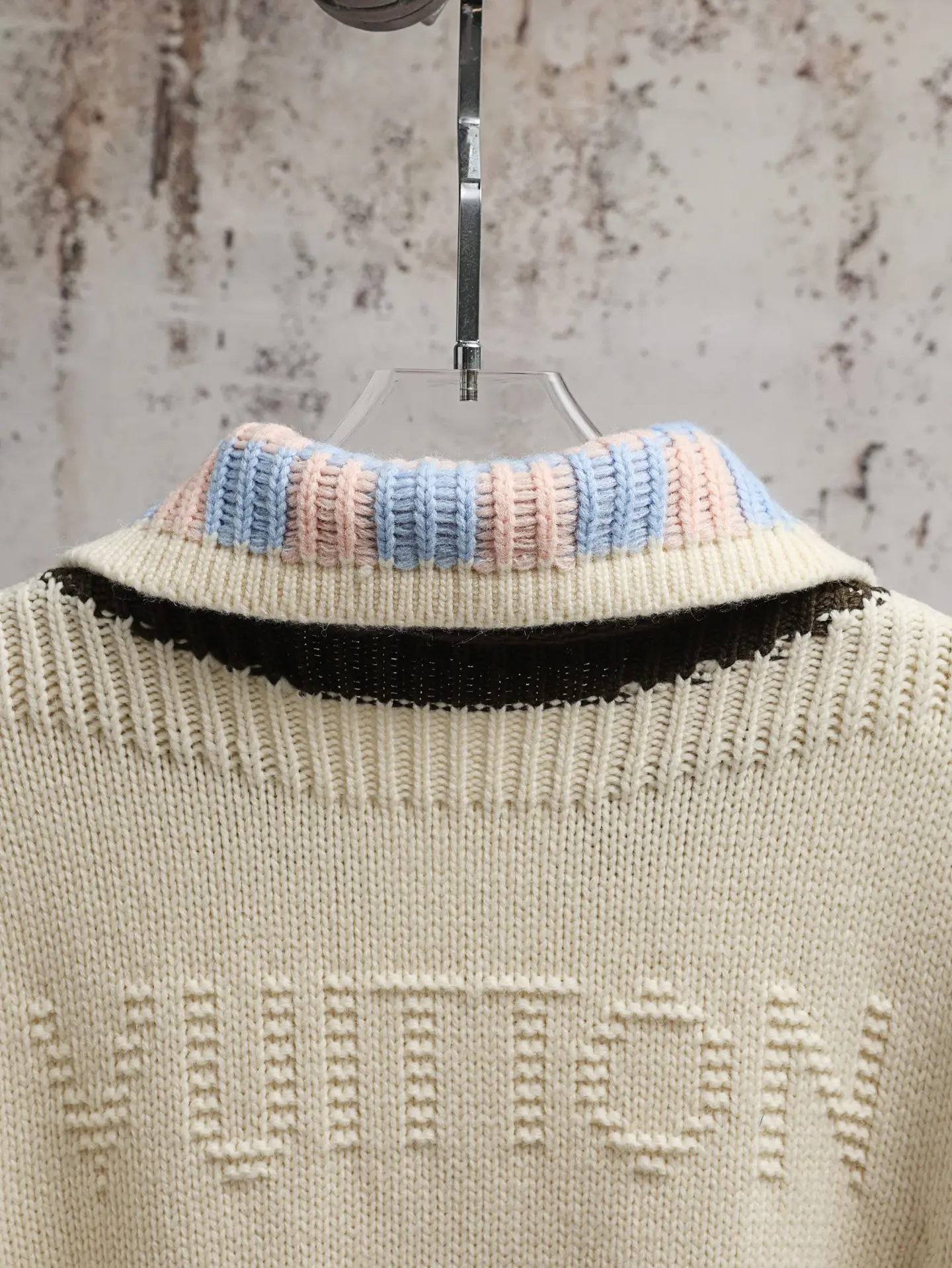 Damier Collar Zip-Up Wool Cardigan D34020588 — view 5