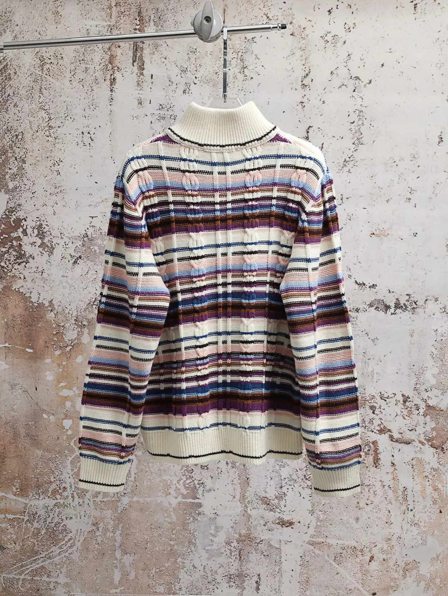 Striped Cable-Knit Zip-Up Cardigan D34020589 — view 2