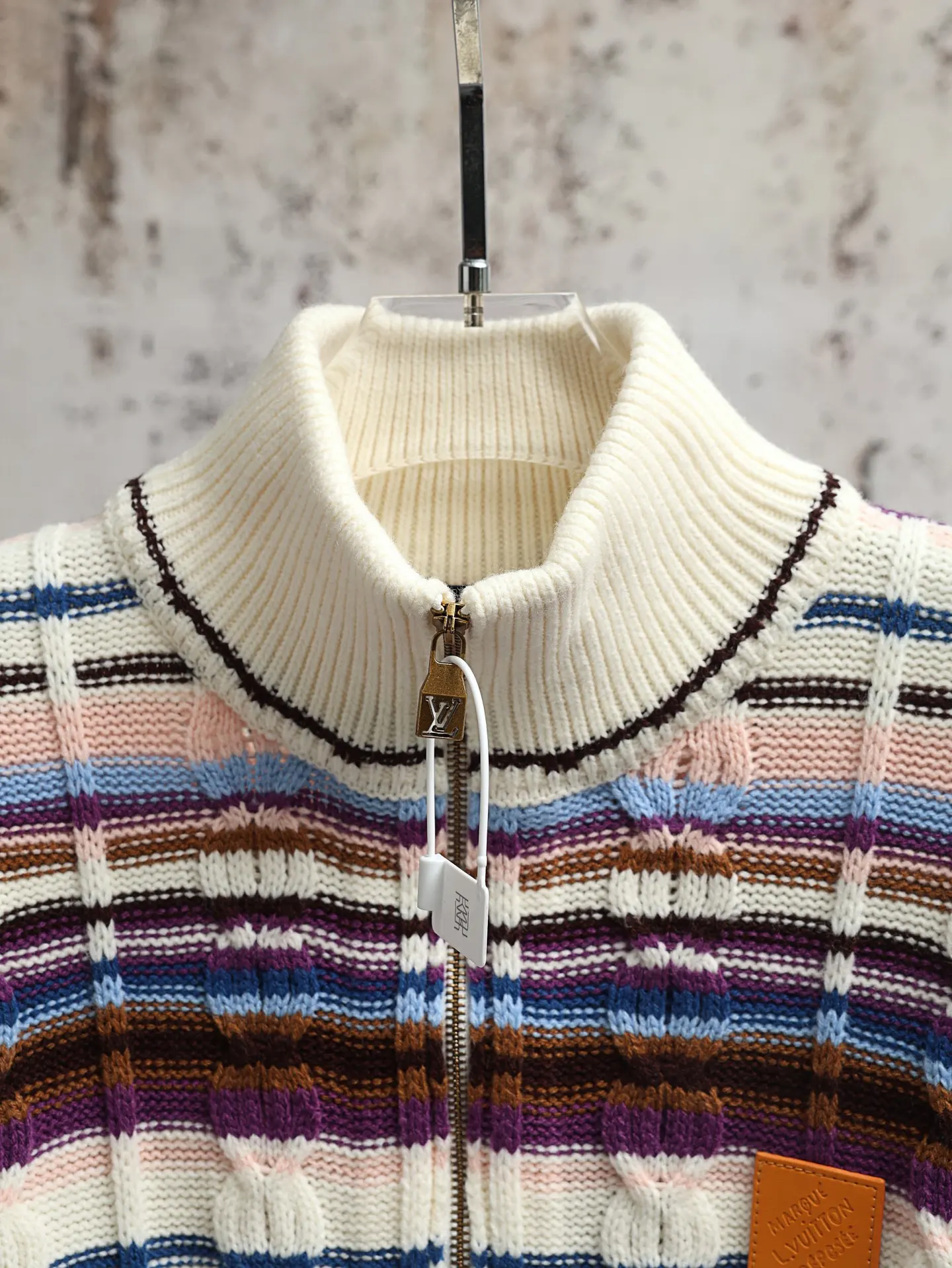 Striped Cable-Knit Zip-Up Cardigan D34020589 — view 3