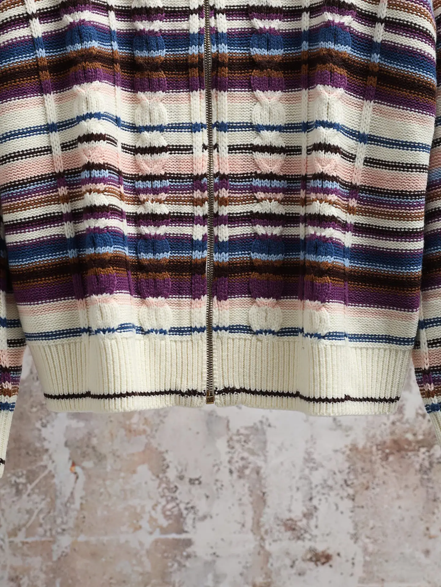 Striped Cable-Knit Zip-Up Cardigan D34020589 — view 4