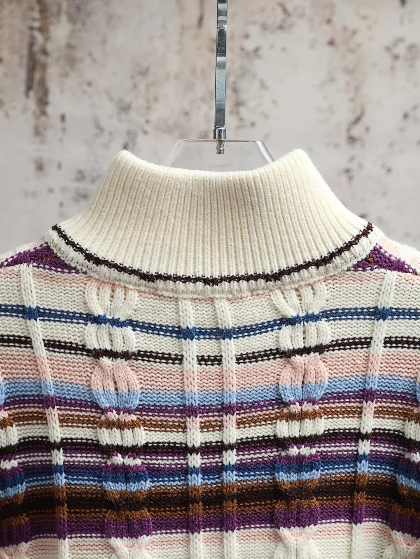 Striped Cable-Knit Zip-Up Cardigan D34020589 — view 8