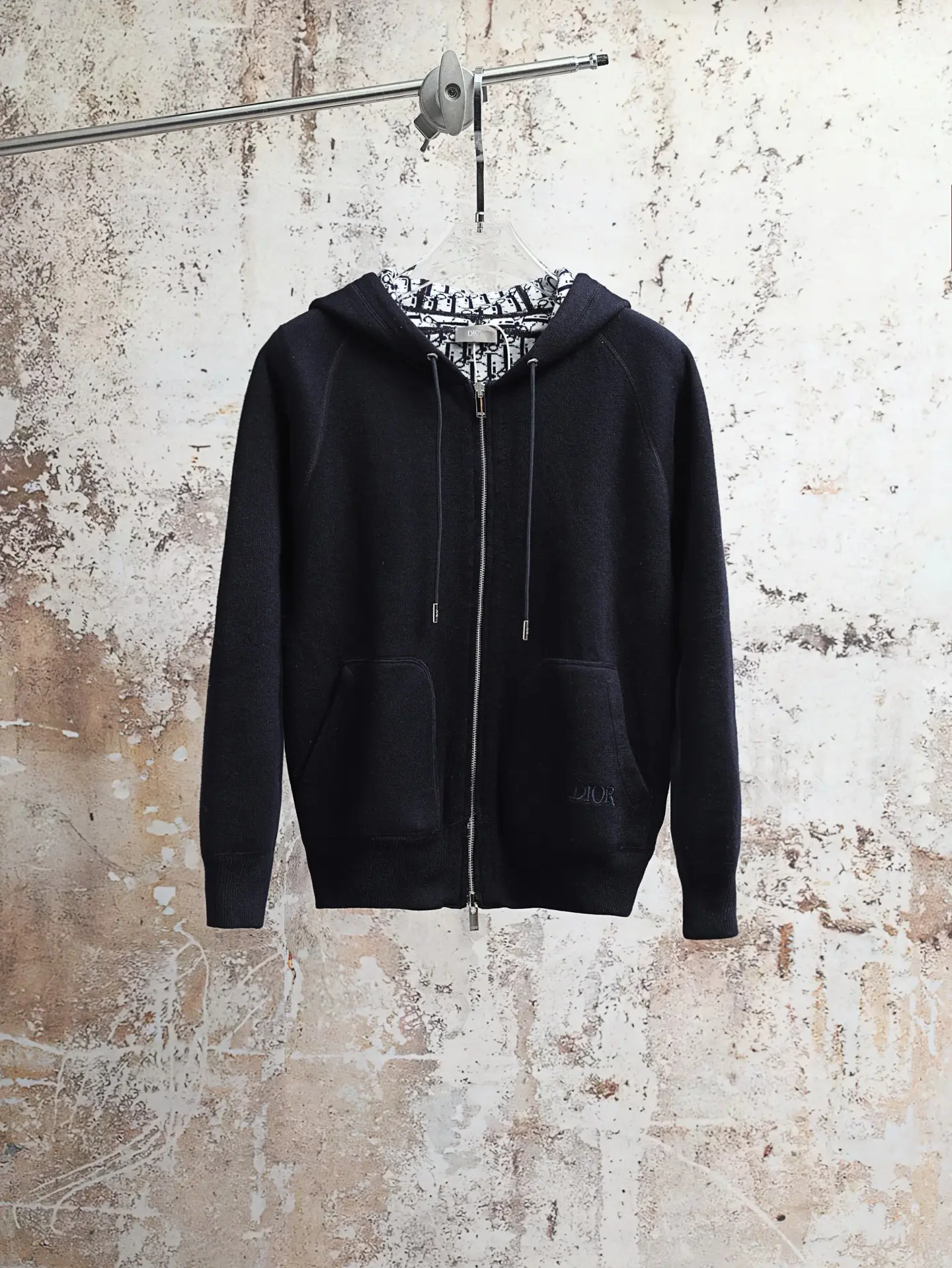 Oblique Lined Zip-Up Hooded Jacket D34520598