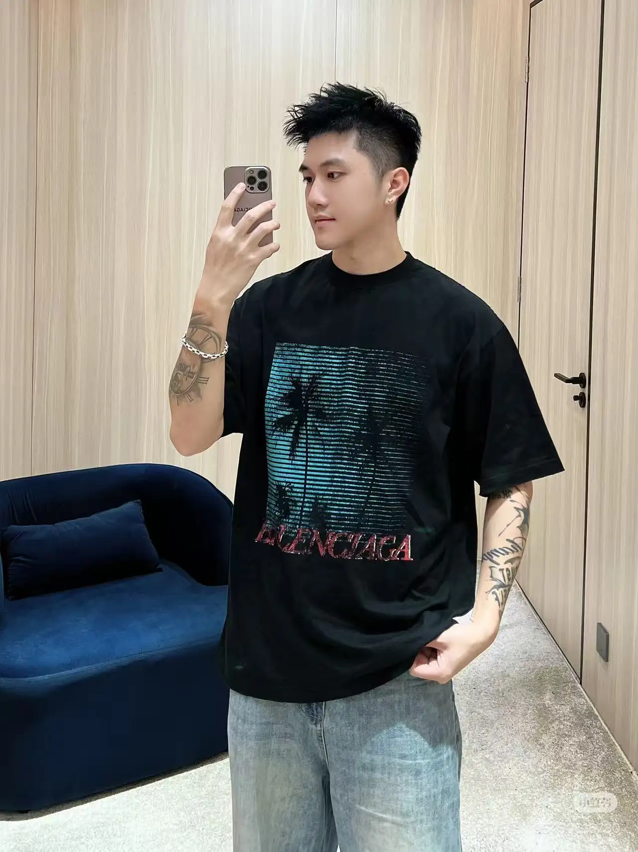 Palm Tree Graphic Print T-Shirt D15518684 — view 3