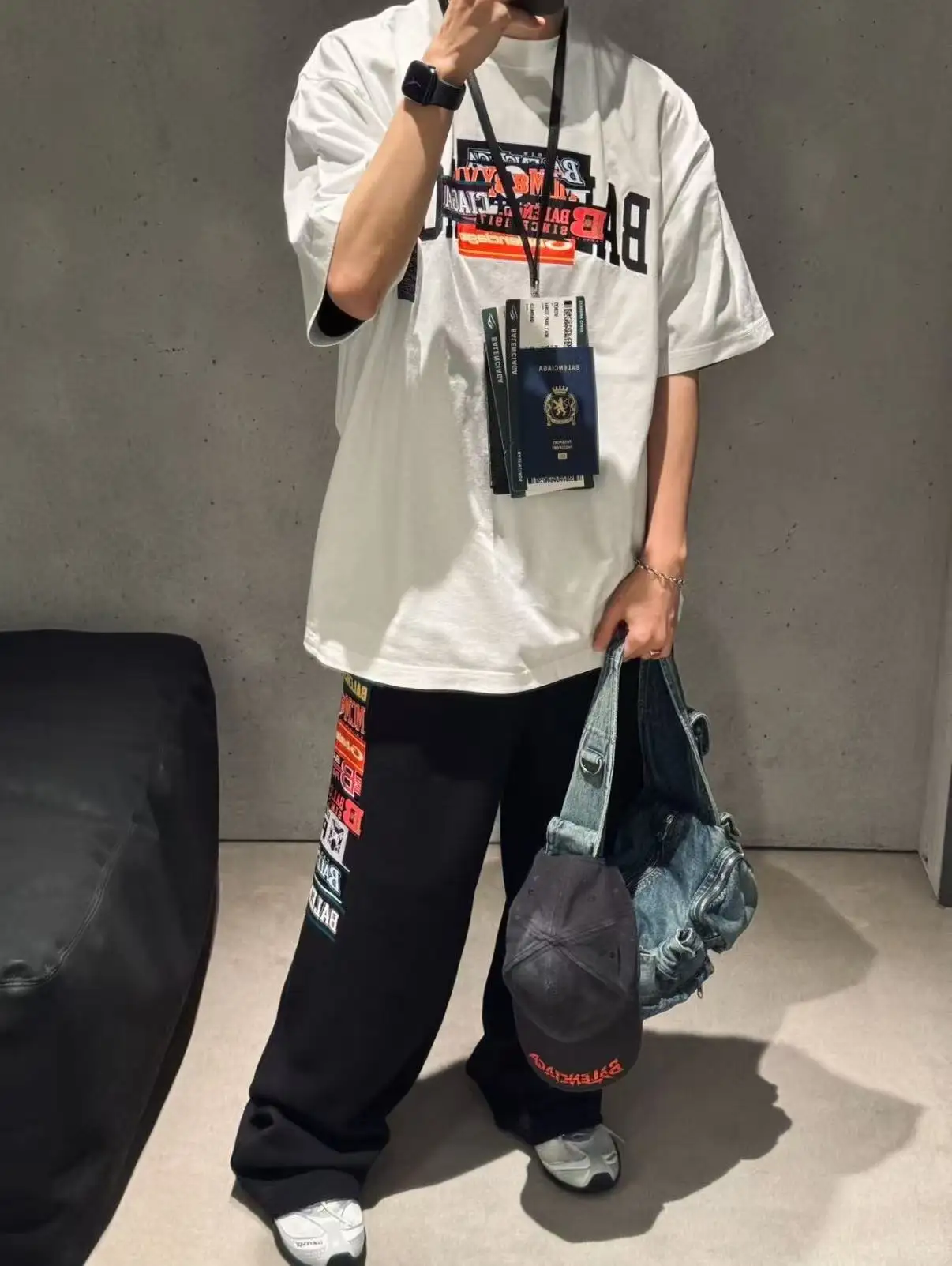 Passport Sticker Graphic Oversized T-Shirt D15518666