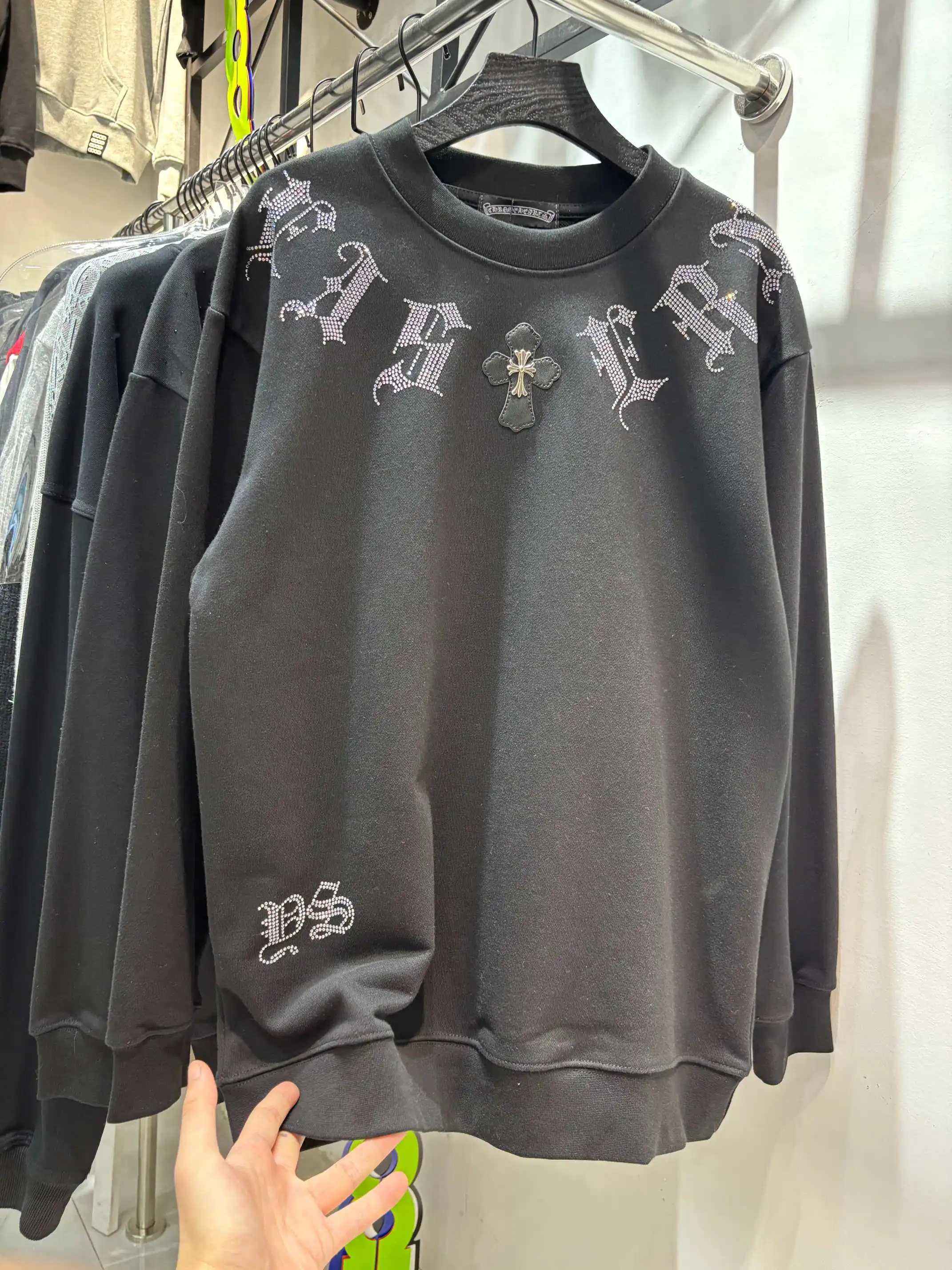 Rhinestone Logo Cotton-Jersey Sweatshirt D19513445 — view 3