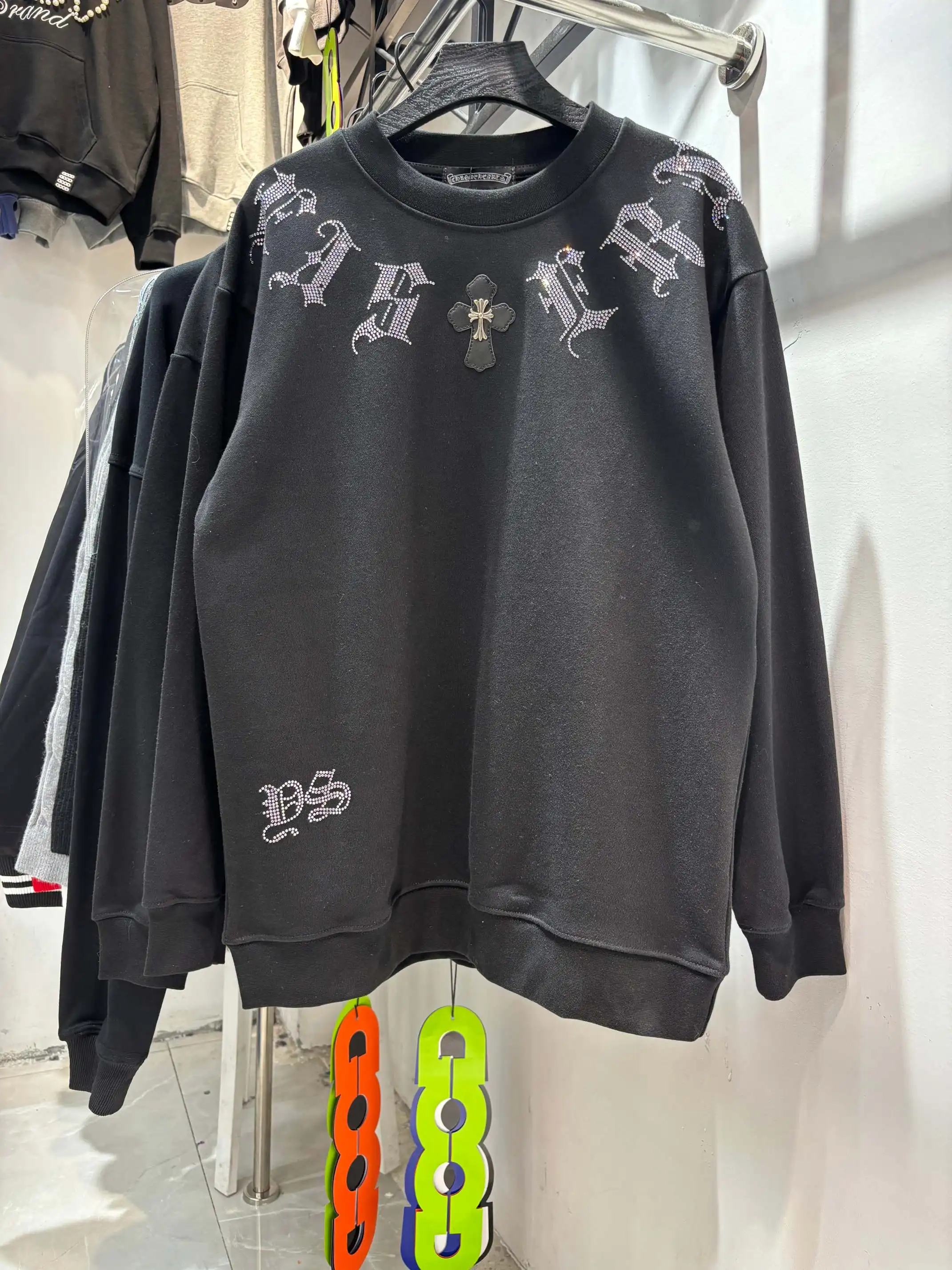 Rhinestone Logo Cotton-Jersey Sweatshirt D19513445 — view 5