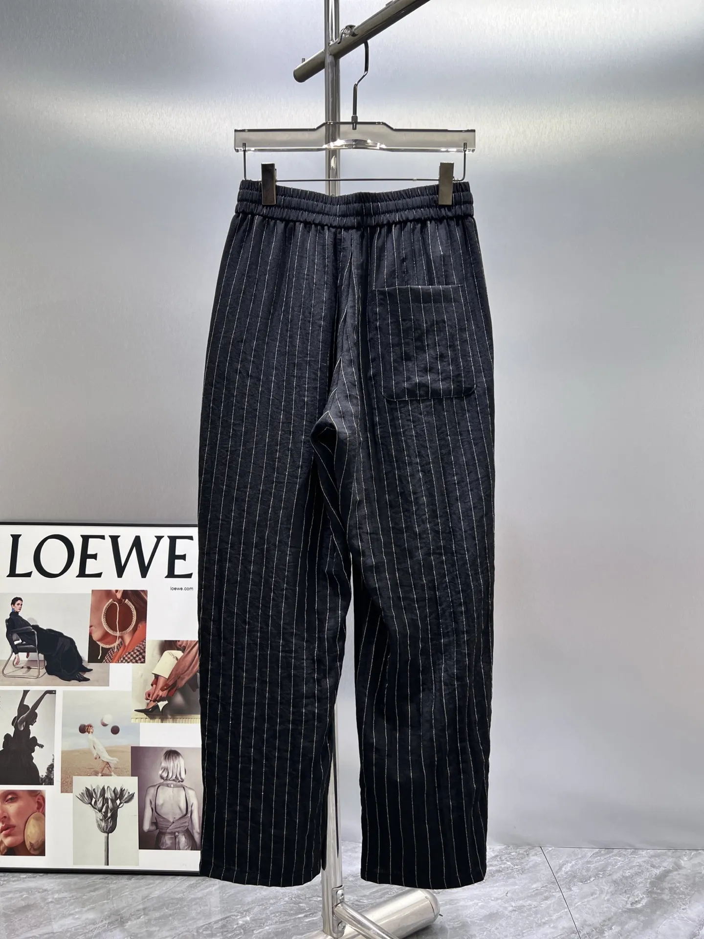 Embroidered Pinstriped Cotton-Linen Trousers D19511010 — view 2