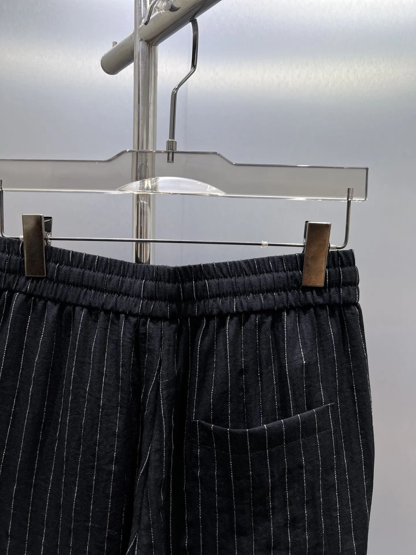 Embroidered Pinstriped Cotton-Linen Trousers D19511010 — view 5