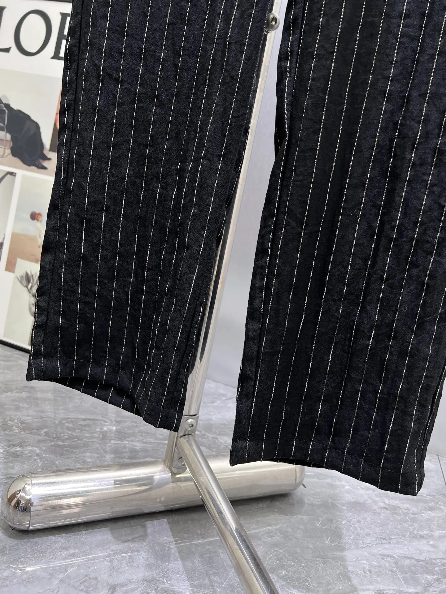 Embroidered Pinstriped Cotton-Linen Trousers D19511010 — view 6
