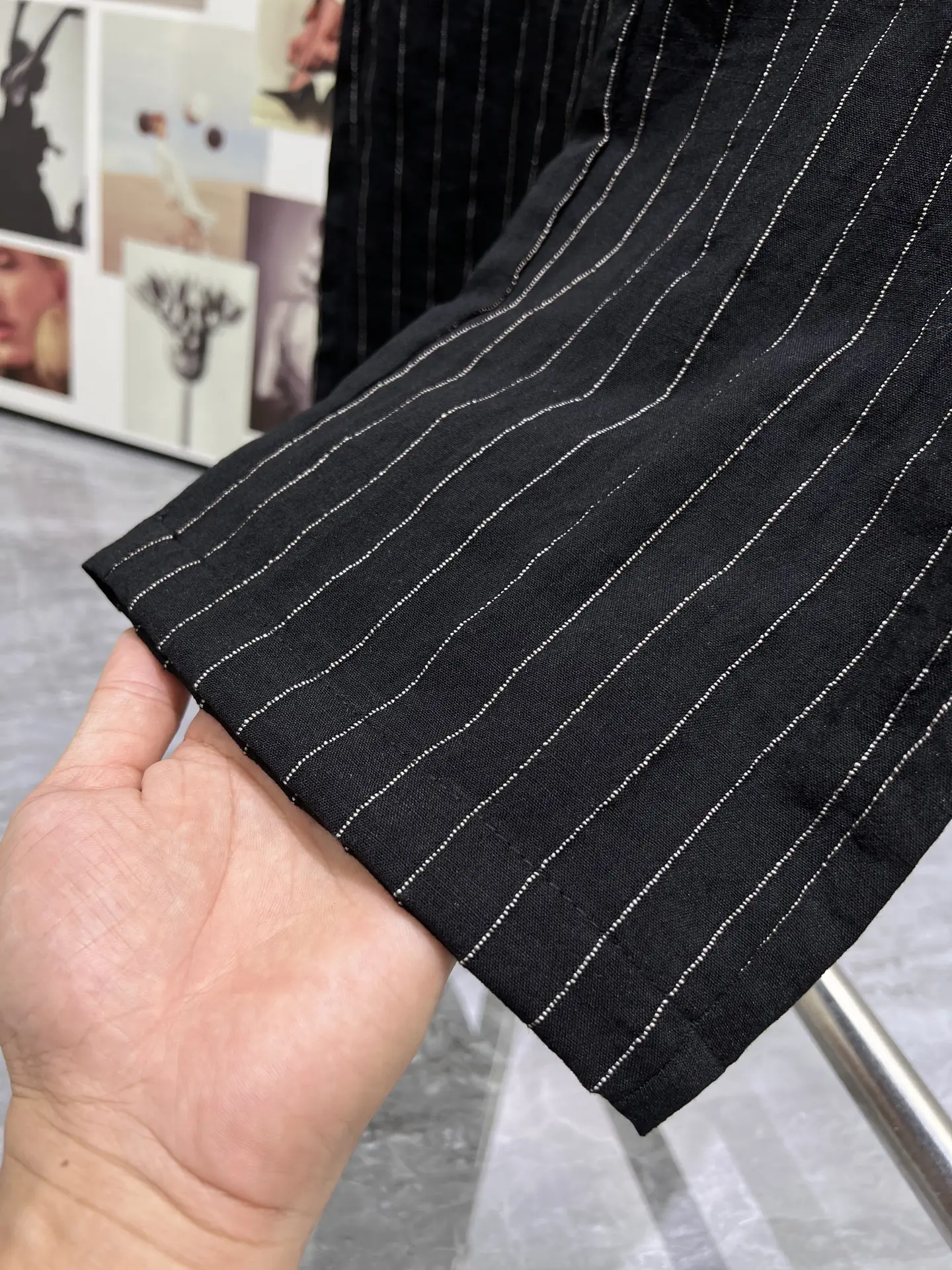 Embroidered Pinstriped Cotton-Linen Trousers D19511010 — view 7