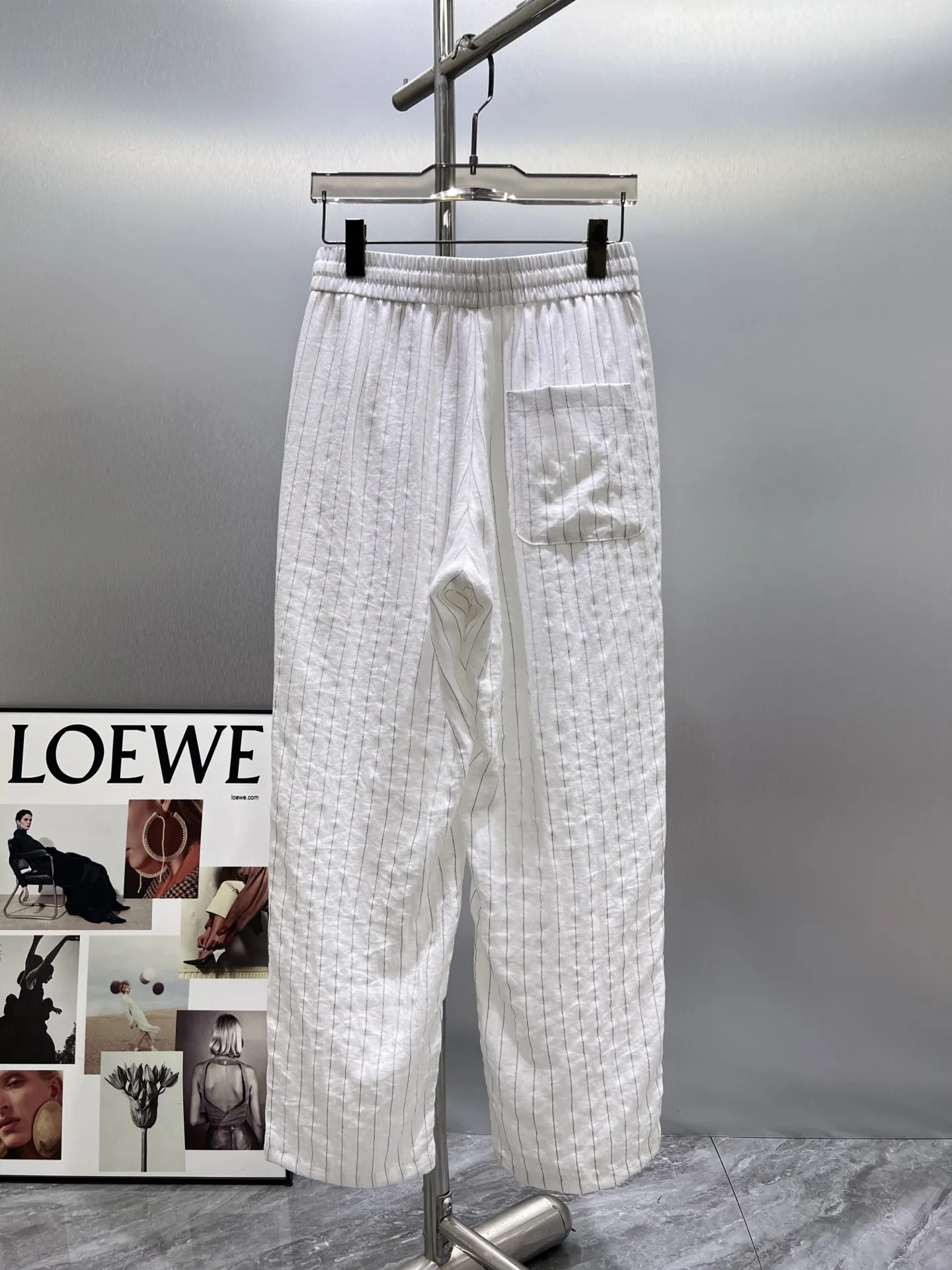 Embroidered Logo Cotton-Linen Trousers D19511009 — view 2