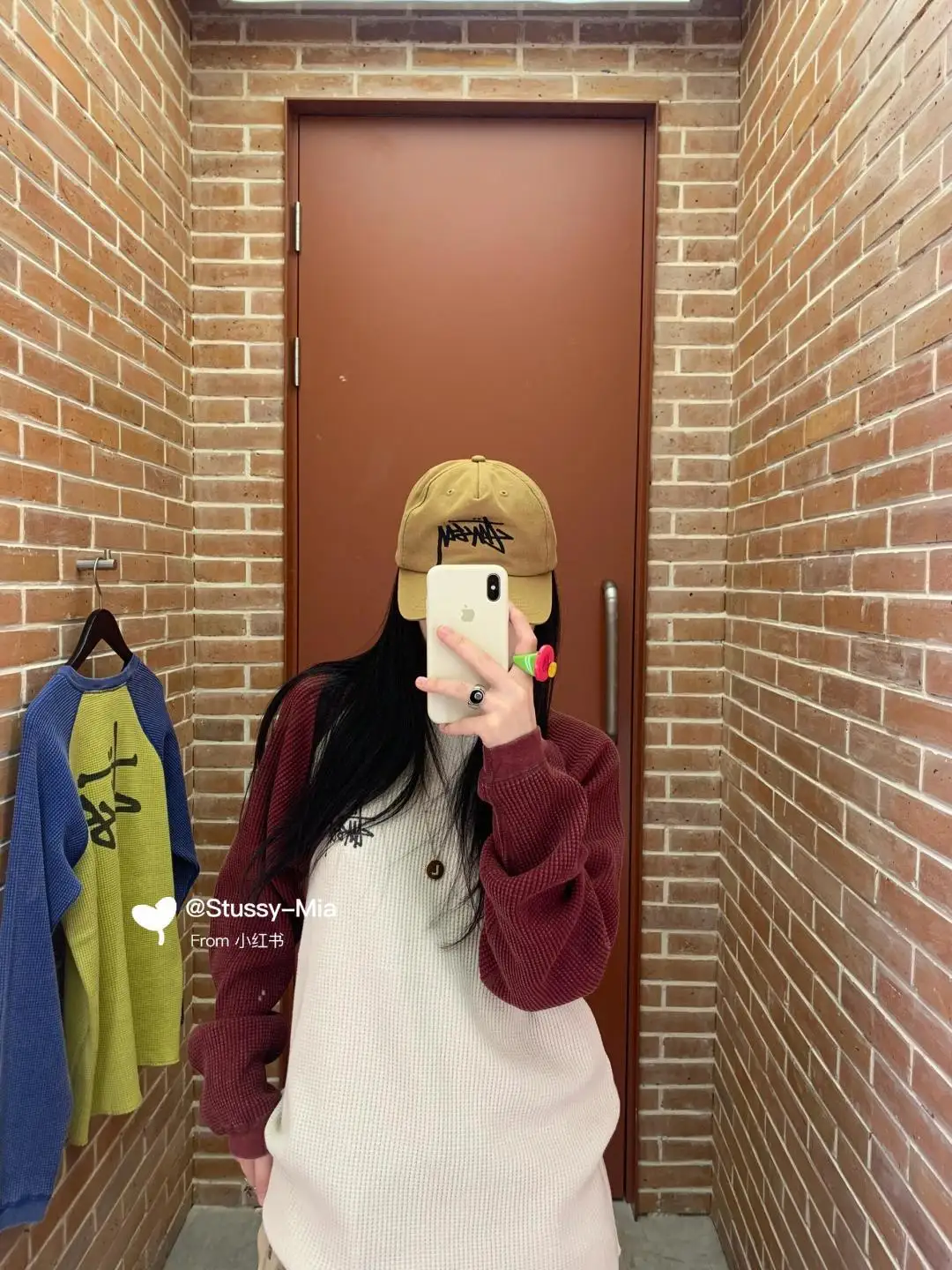 Waffle-Knit Enzyme-Washed Long Sleeve Top D16523689 — view 58