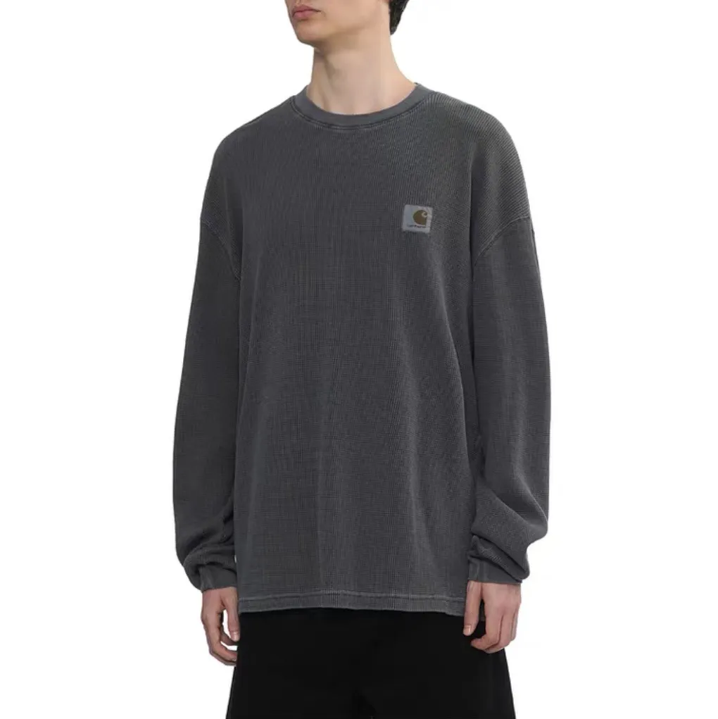 Enzyme-Washed Waffle Knit Long-Sleeve T-Shirt D13523686