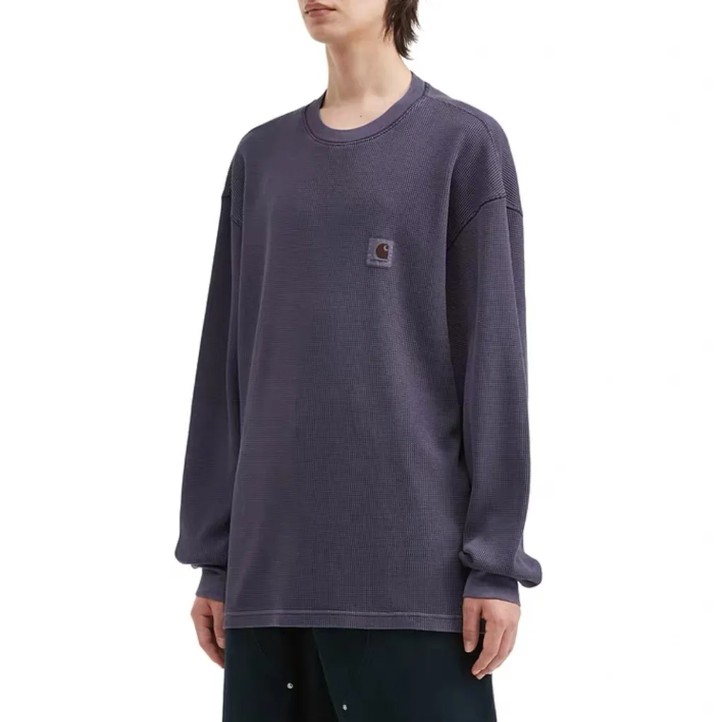Enzyme-Washed Waffle Knit Long-Sleeve T-Shirt D13523686 — view 4