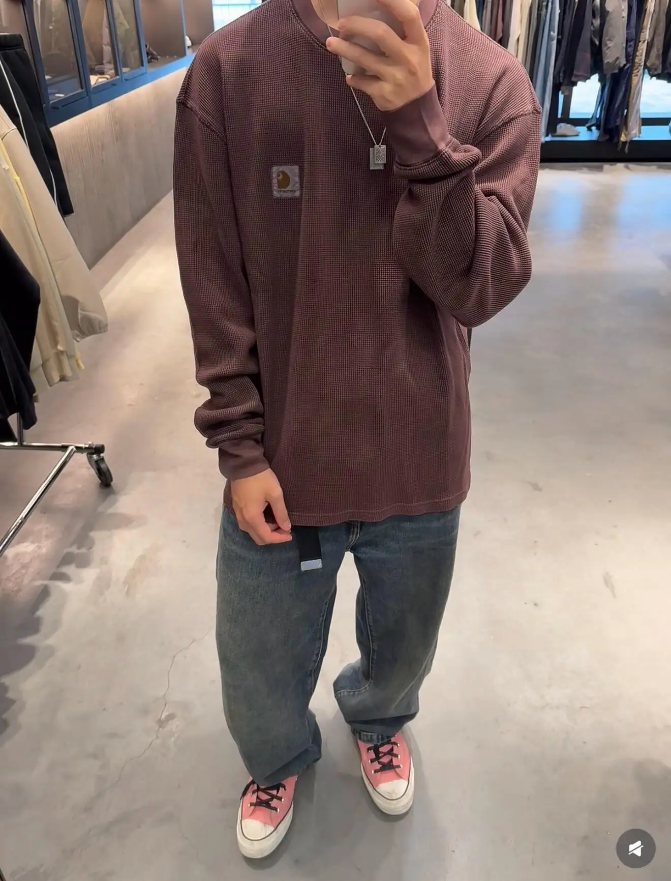 Enzyme-Washed Waffle Knit Long-Sleeve T-Shirt D13523686 — view 53