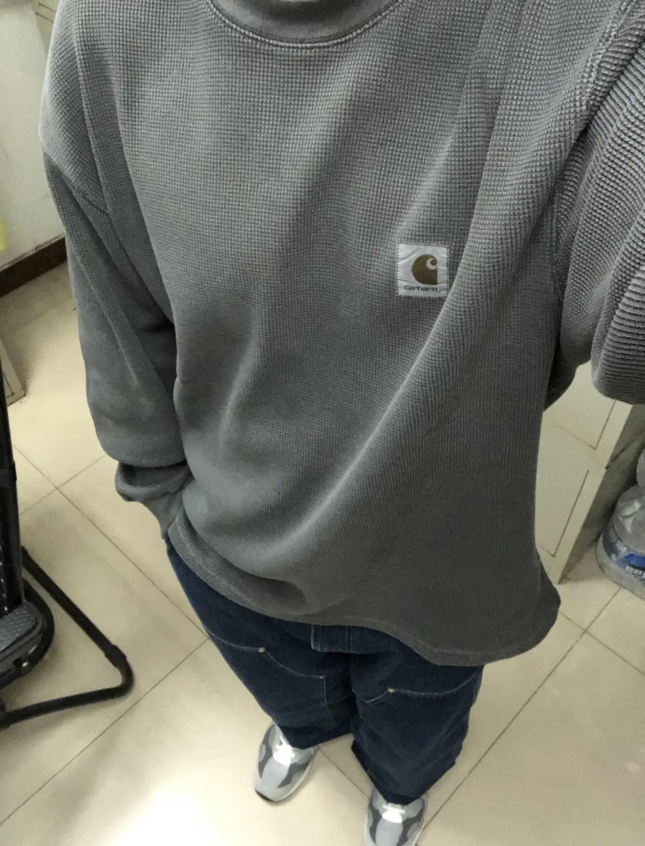 Enzyme-Washed Waffle Knit Long-Sleeve T-Shirt D13523686 — view 57