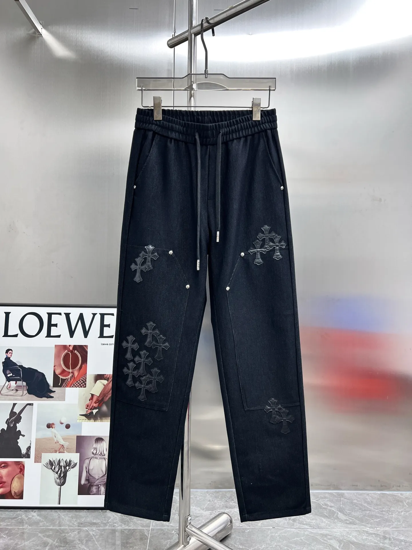 Leather Cross Patch Riveted Trousers D23514241