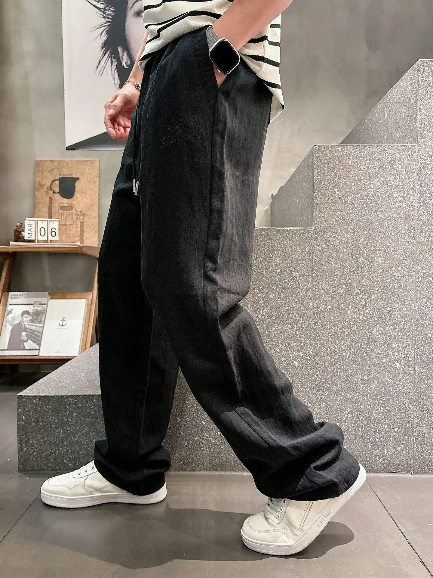 Embroidered Logo Drawstring Casual Trousers D23512935 — view 5