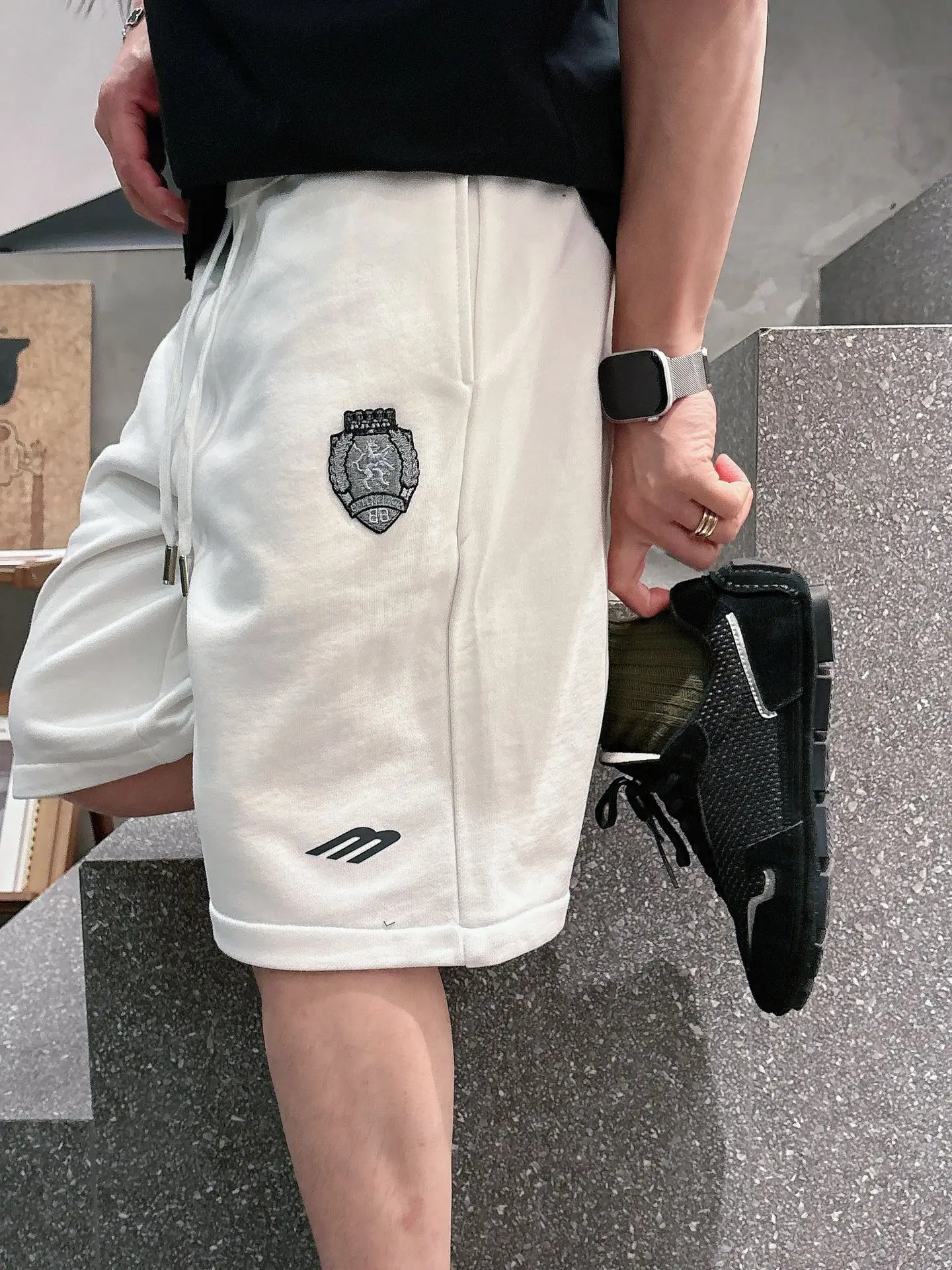 Embroidered Cotton-Jersey Sweat Shorts D20012046 — view 6