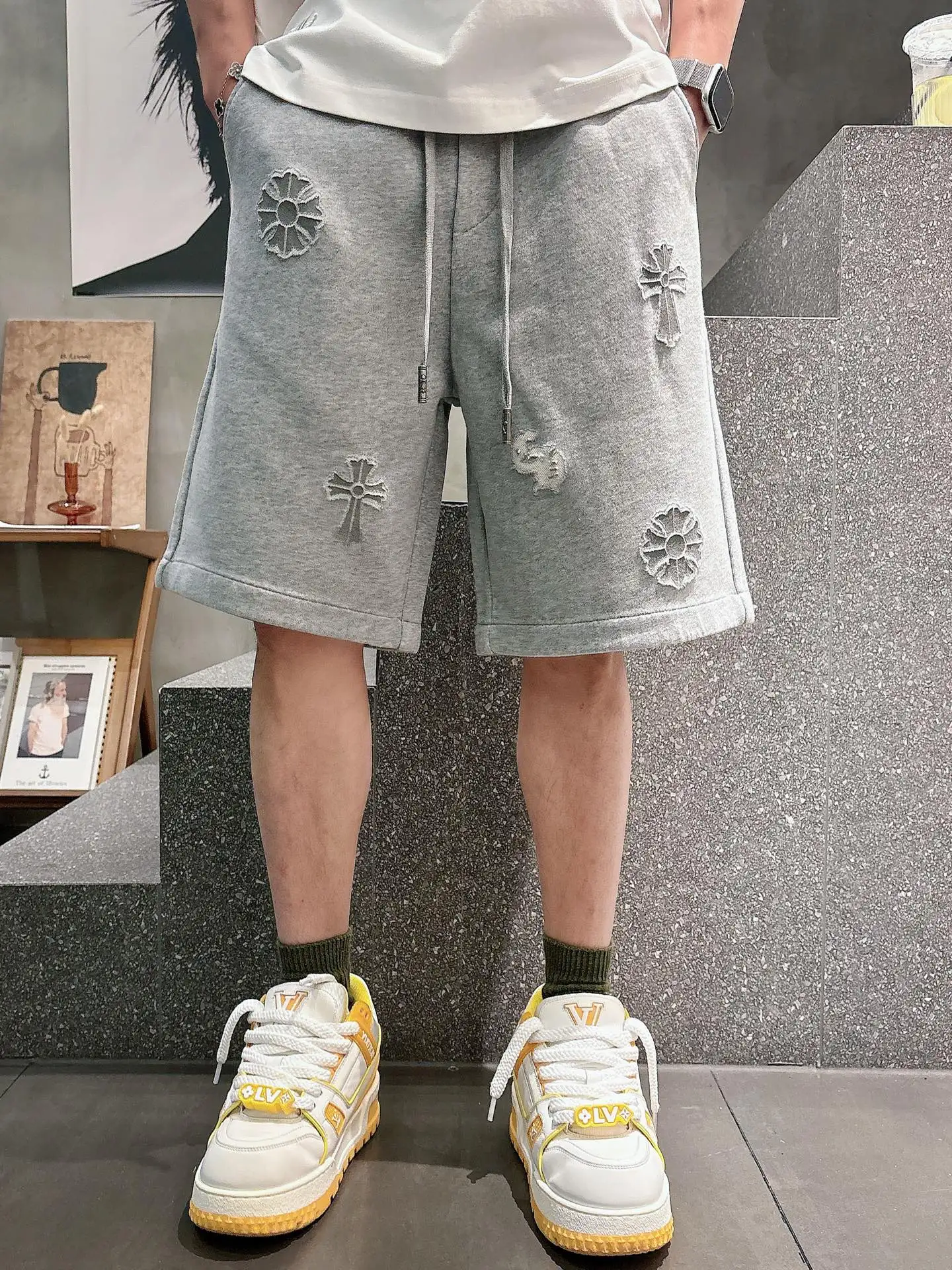 Laser-Cut Logo Cotton-Blend Shorts D21012038