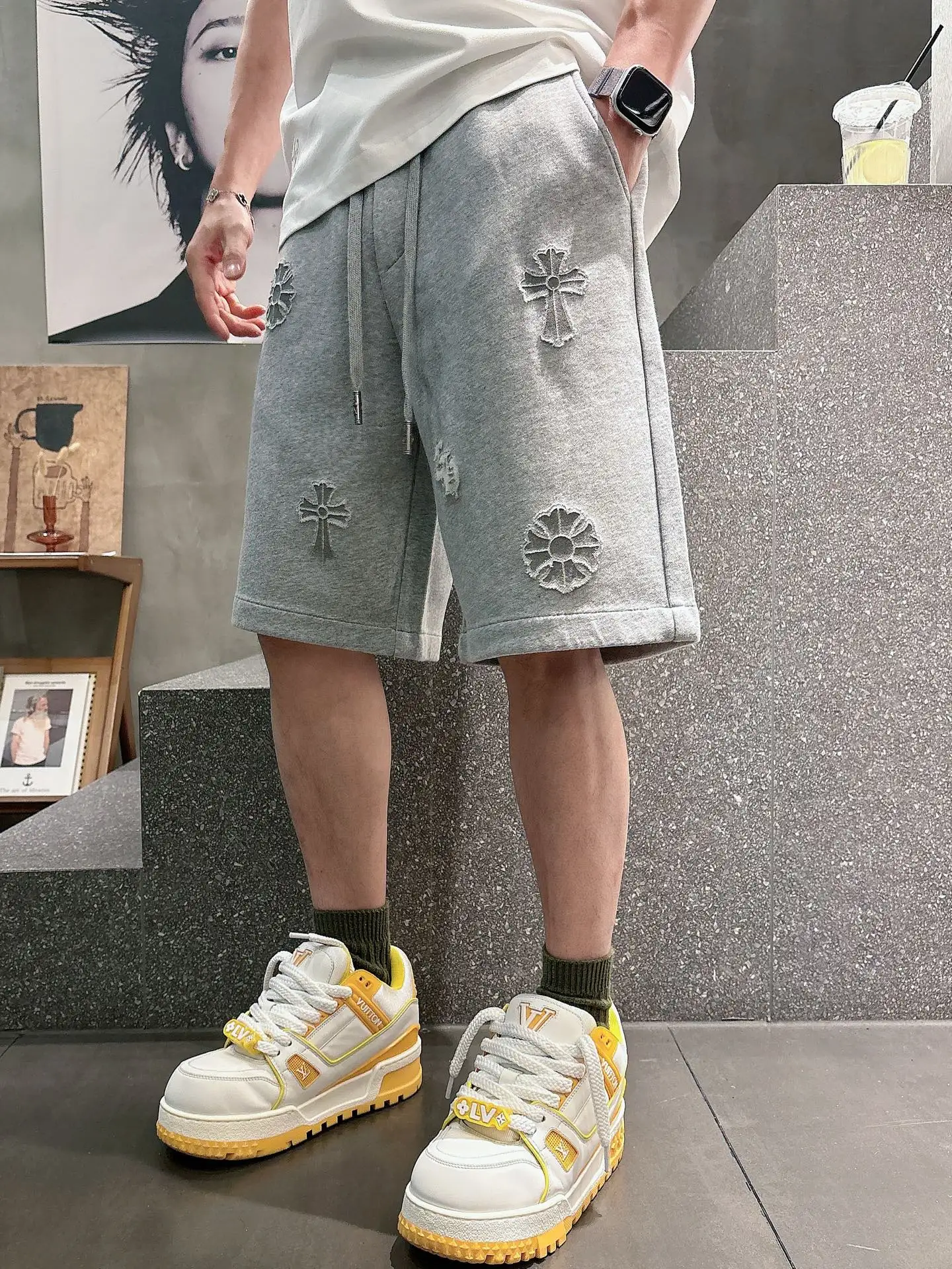 Laser-Cut Logo Cotton-Blend Shorts D21012038 — view 2