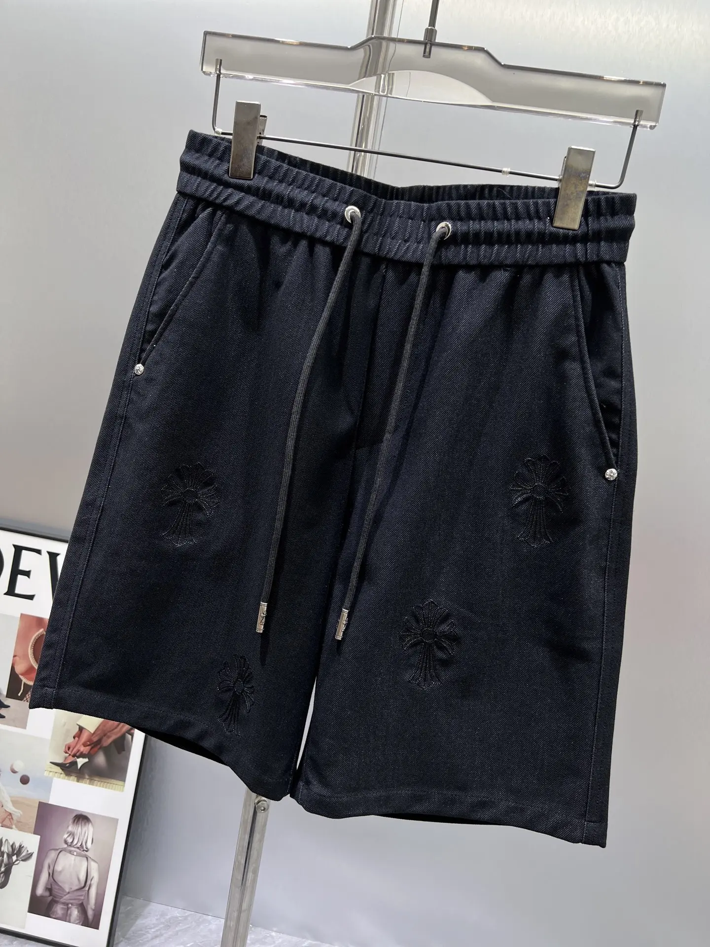 Embroidered Logo Denim Drawstring Shorts D21012001 — view 5