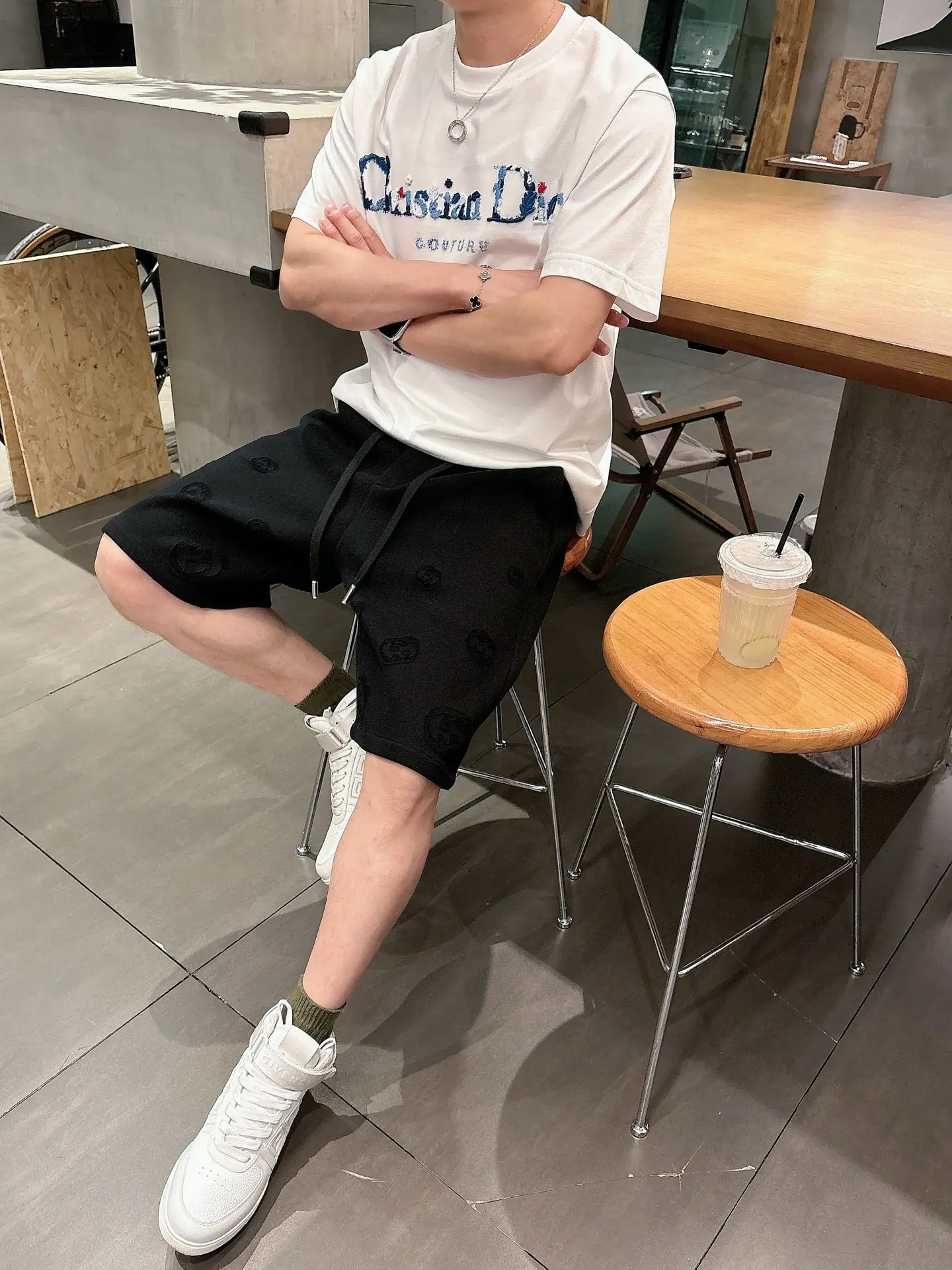 Laser-Cut Logo Cotton Jersey Shorts D18011025 — view 7