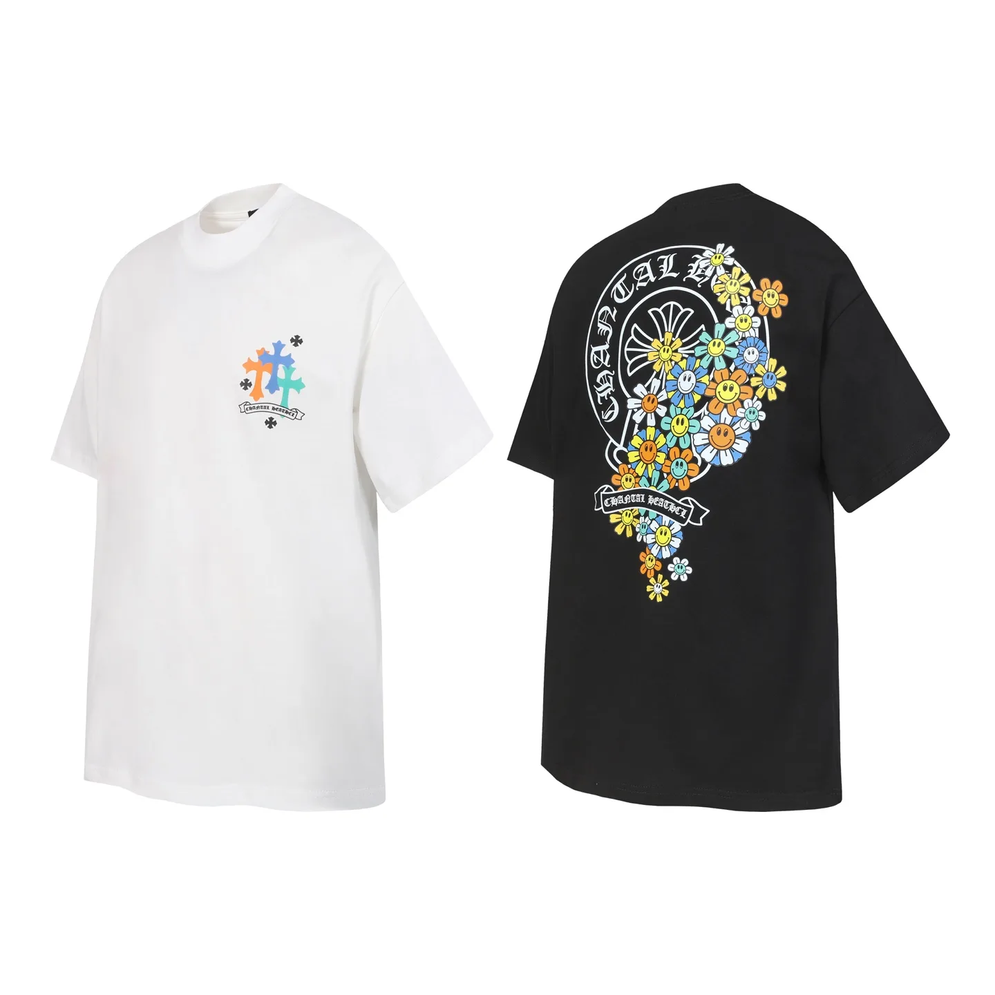Horseshoe and Floral Print Cotton T-Shirt D9513671