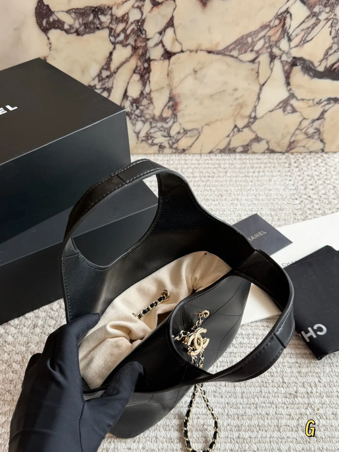 Chanel 26P Quilted Leather Bucket Bag D28518504 — view 6