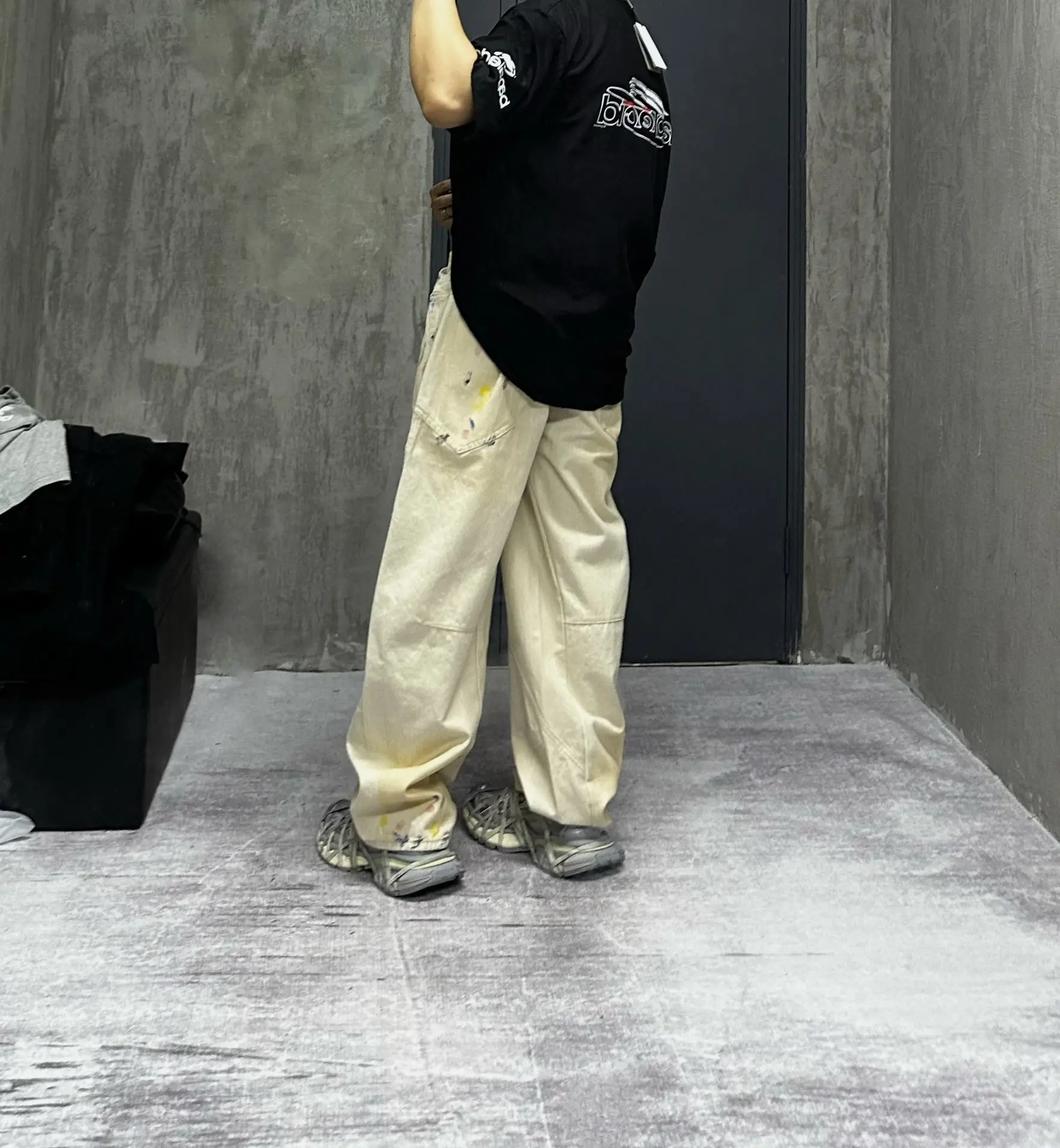 Paint-Splatter Twill Curved-Leg Trousers D20520552 — view 3