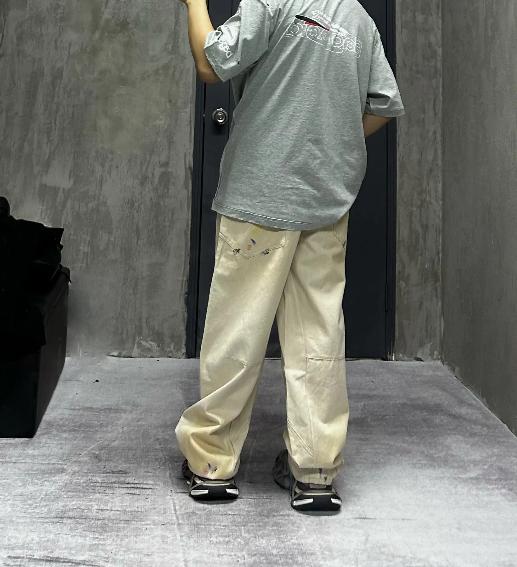 Paint-Splatter Twill Curved-Leg Trousers D20520552 — view 8