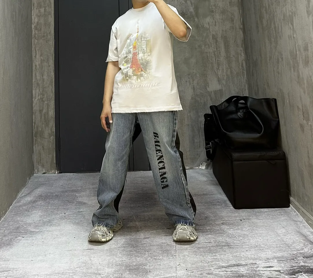 Hybrid Denim and Jersey Wide-Leg Jeans D23020550 — view 9