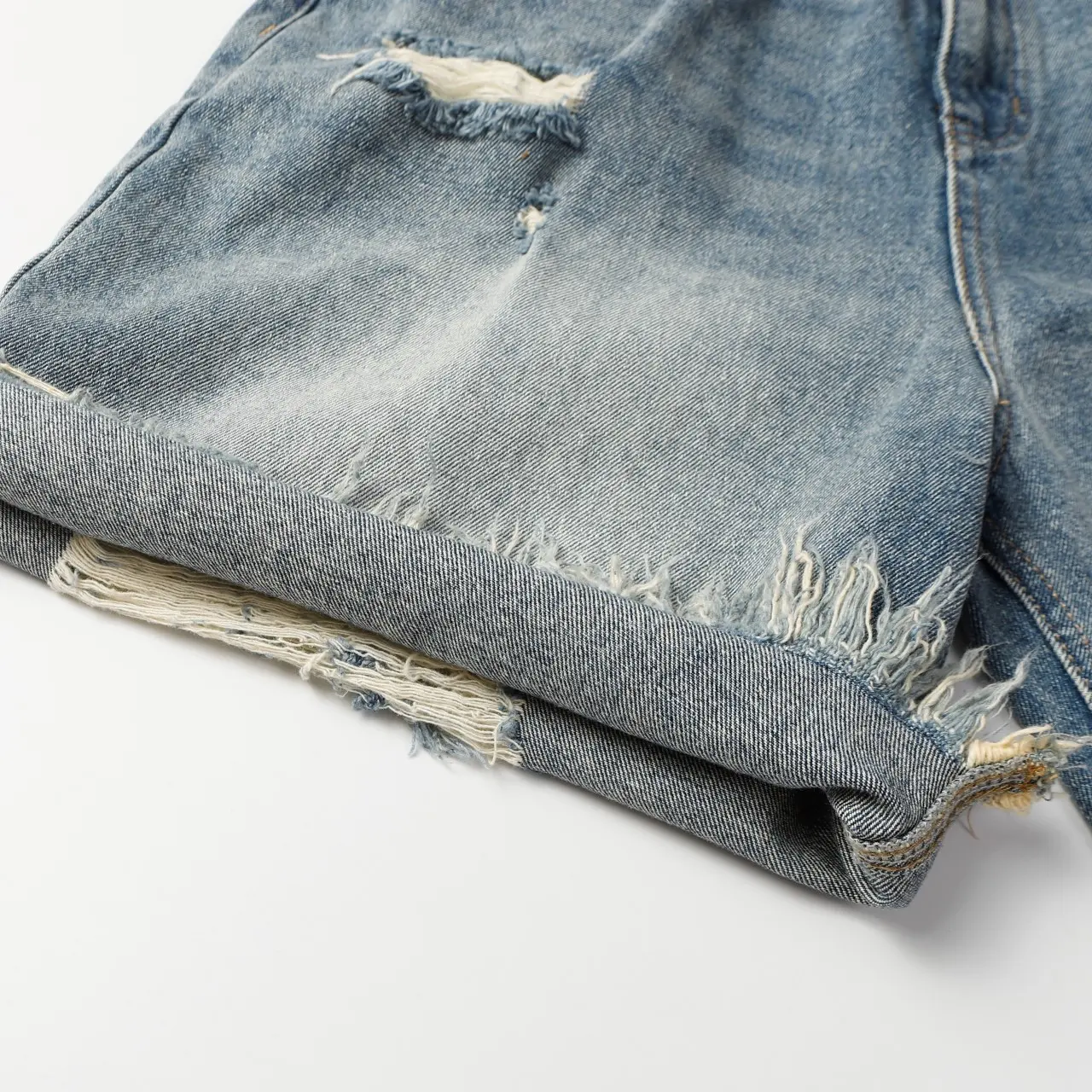 Distressed Wide-Leg Denim Shorts D21518632 — view 7