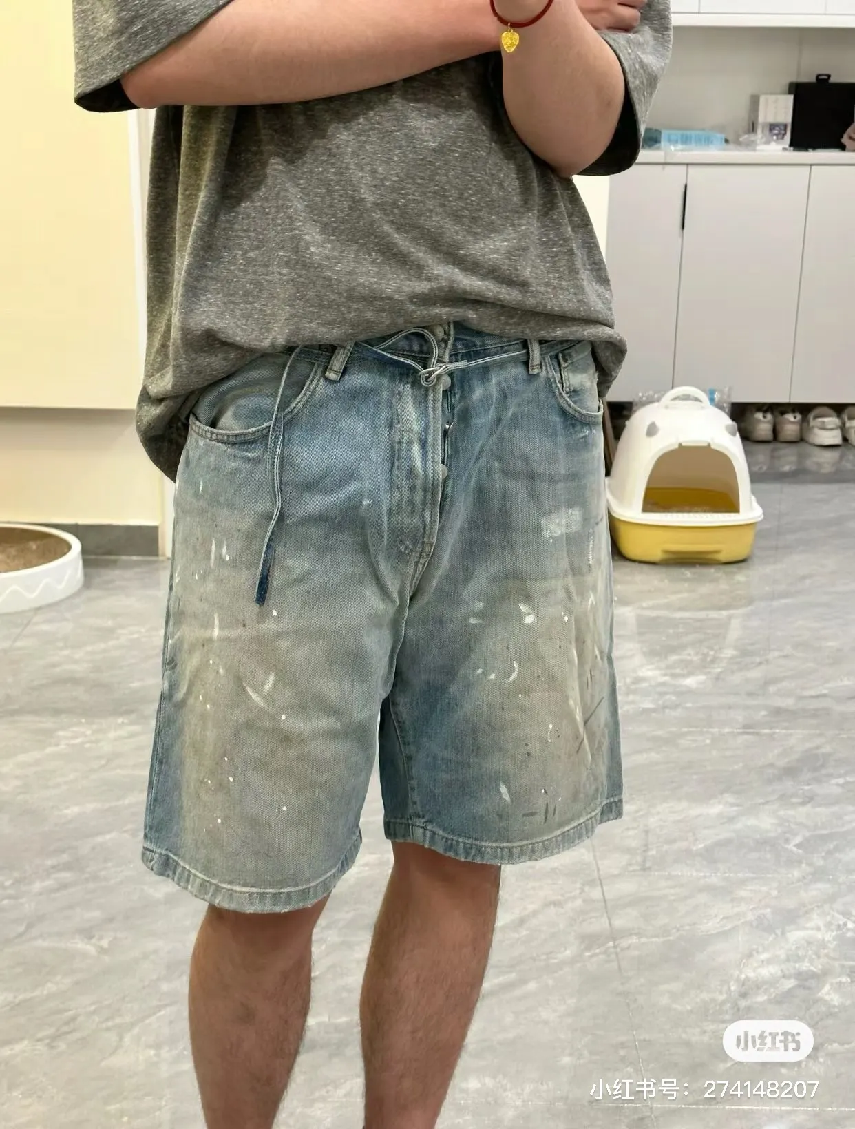 Acne Studios Distressed Paint-Splatter Denim Shorts D22518630