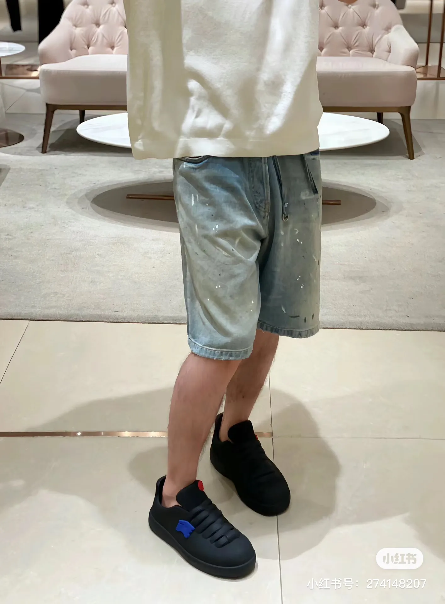 Acne Studios Distressed Paint-Splatter Denim Shorts D22518630 — view 3