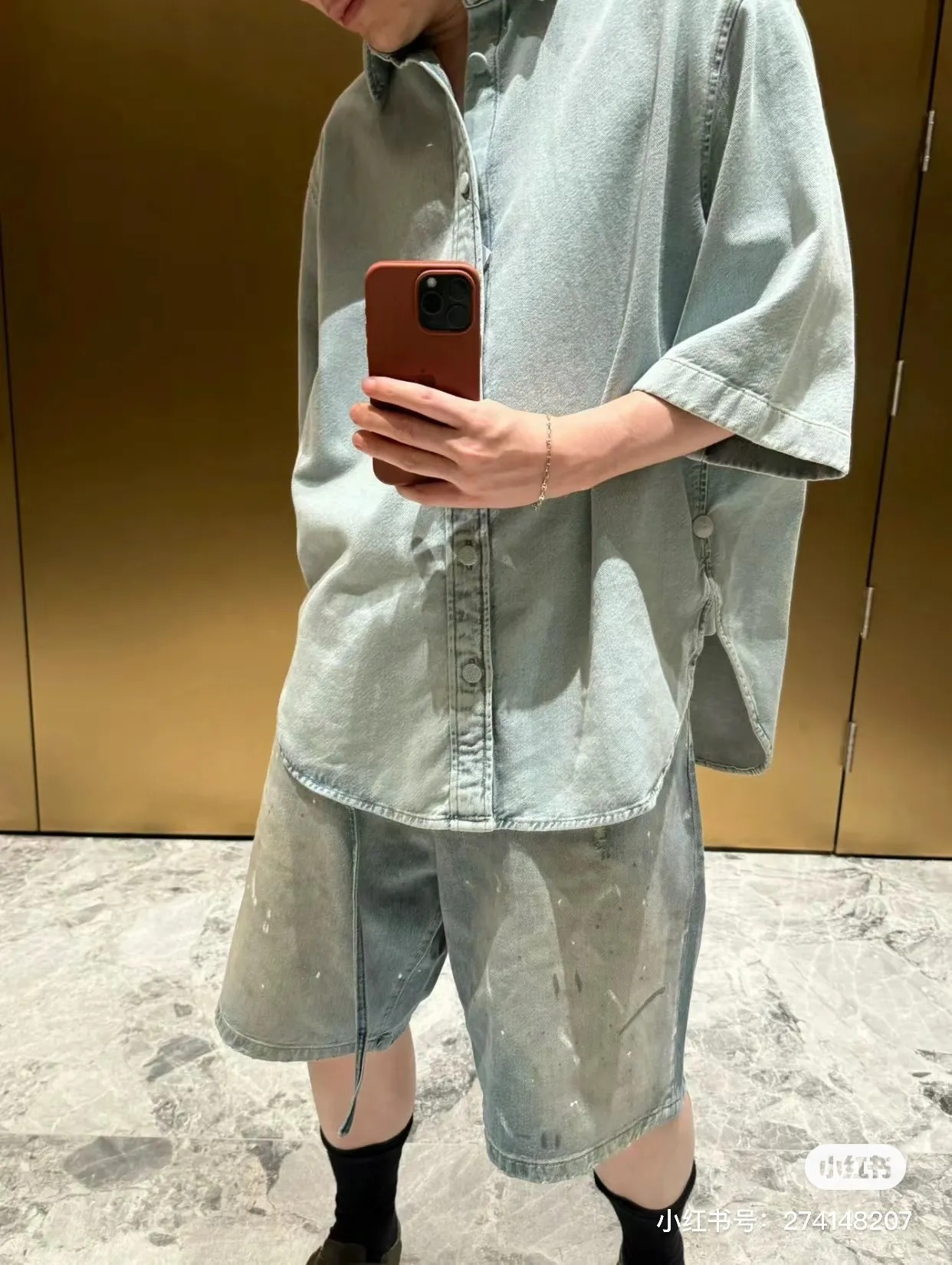 Acne Studios Distressed Paint-Splatter Denim Shorts D22518630 — view 4