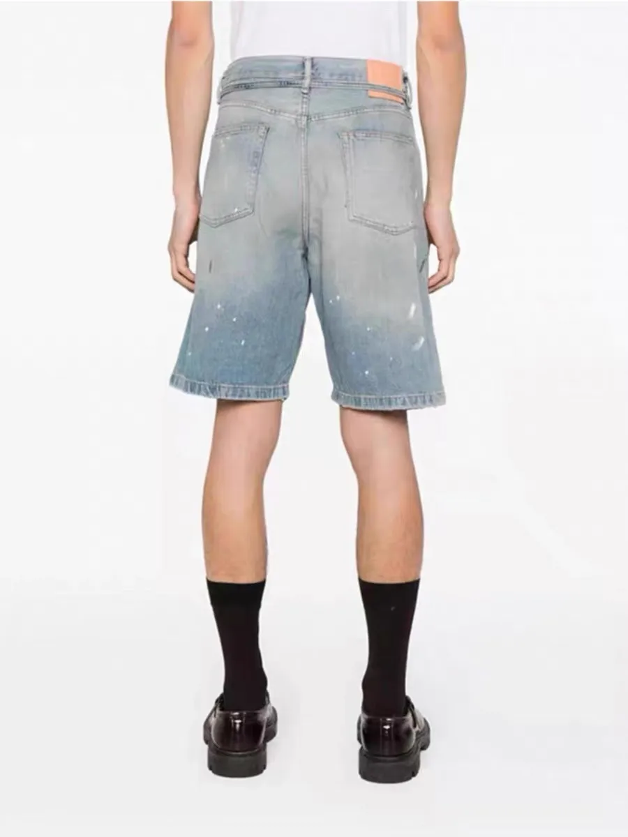 Acne Studios Distressed Paint-Splatter Denim Shorts D22518630 — view 6