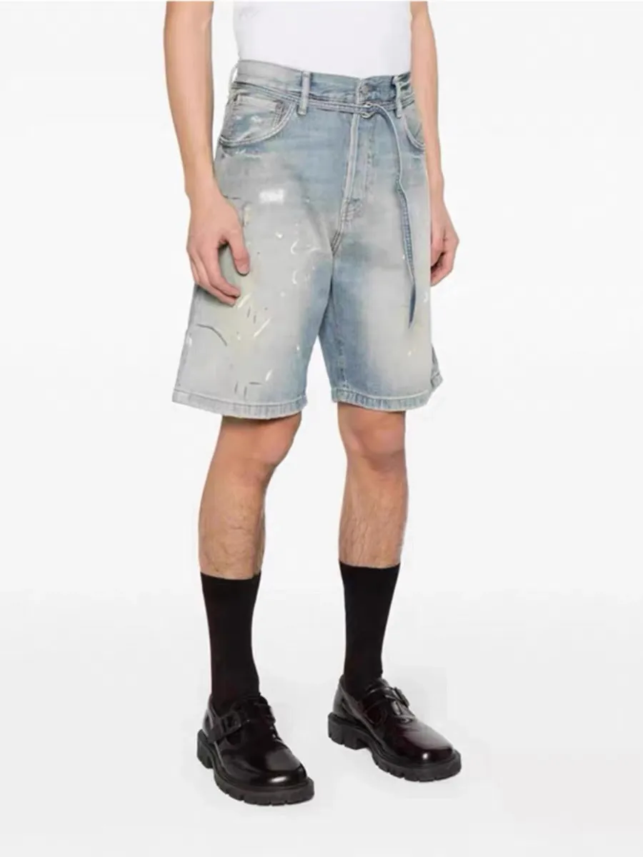 Acne Studios Distressed Paint-Splatter Denim Shorts D22518630 — view 7
