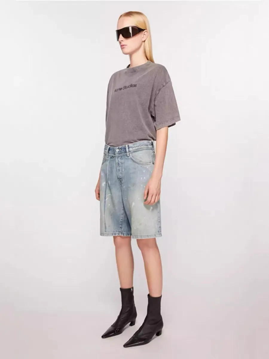 Acne Studios Distressed Paint-Splatter Denim Shorts D22518630 — view 8