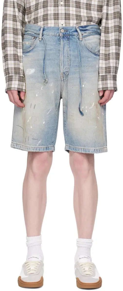 Acne Studios Distressed Paint-Splatter Denim Shorts D22518630 — view 9