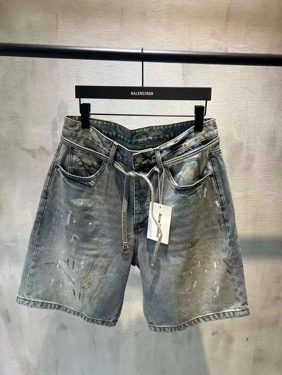 Acne Studios Distressed Paint-Splatter Denim Shorts D22518630 — view 10