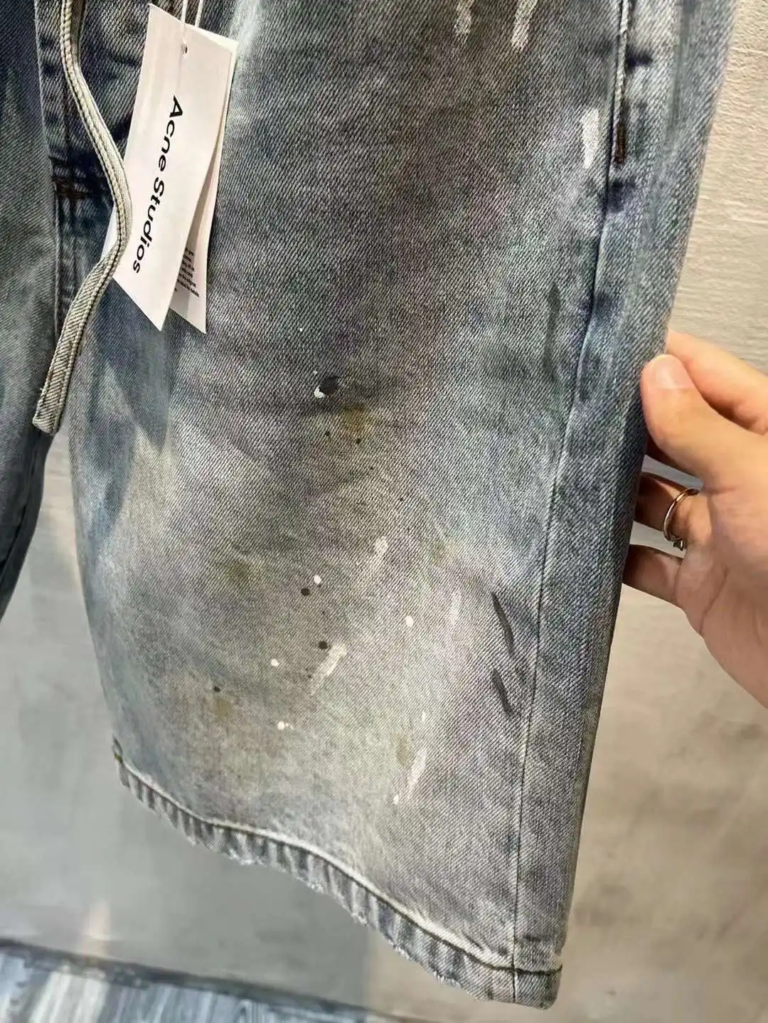 Acne Studios Distressed Paint-Splatter Denim Shorts D22518630 — view 17