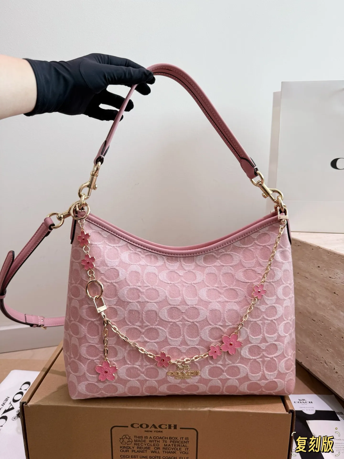 Coach Monogram Canvas Shoulder Bag with Charm D32018366 — view 4
