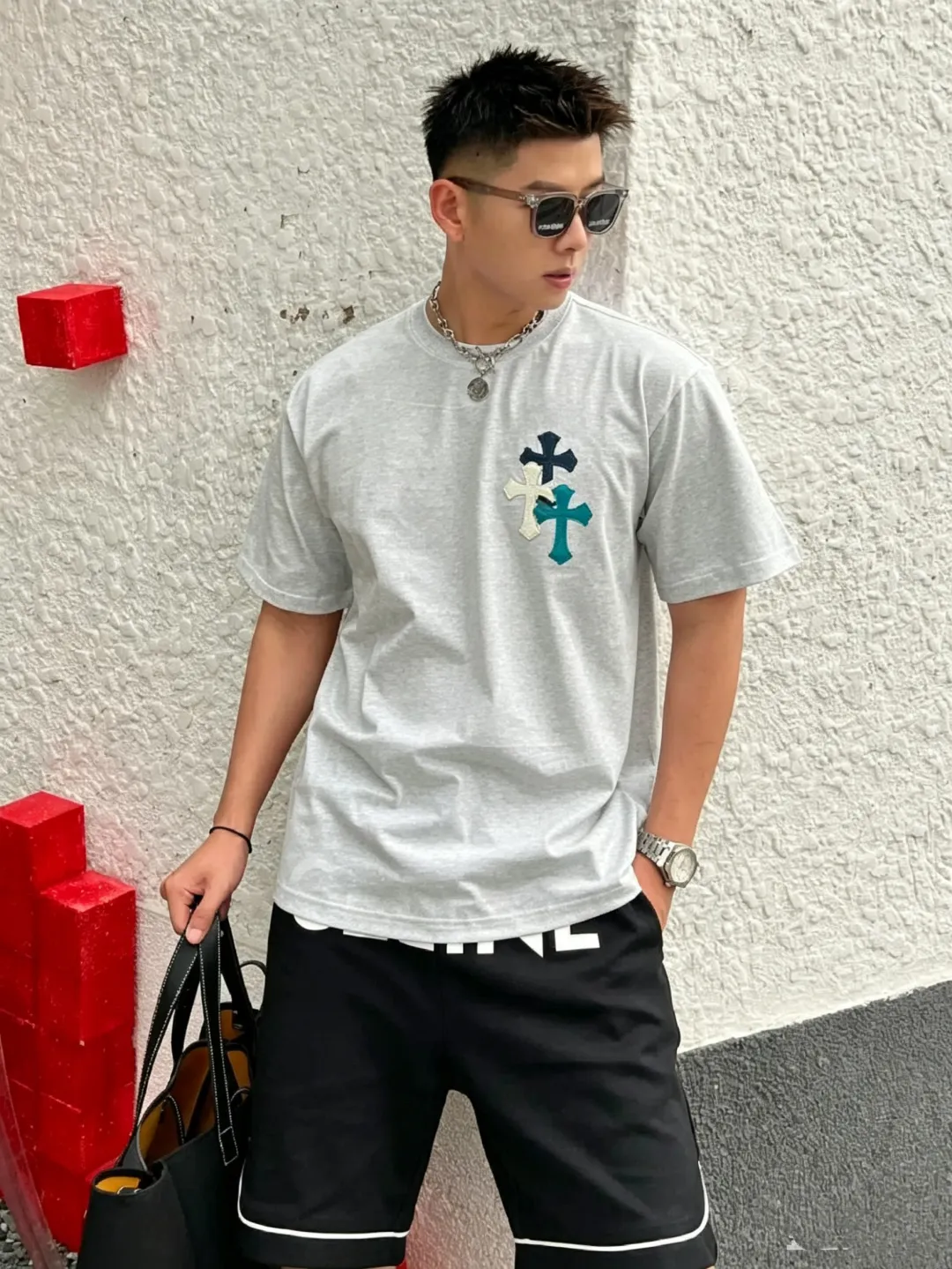 Leather Patch Heavyweight Cotton T-Shirt D12523681